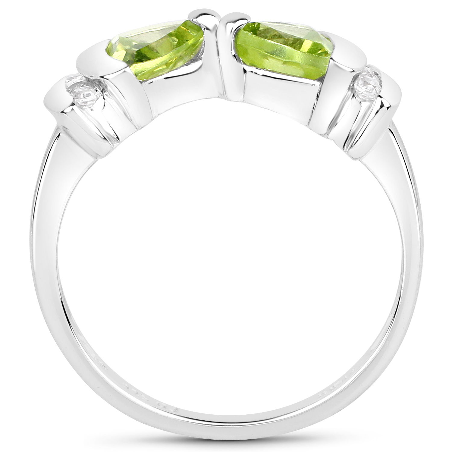 0.97 Carat Genuine Peridot and White Topaz .925 Sterling Silver Ring