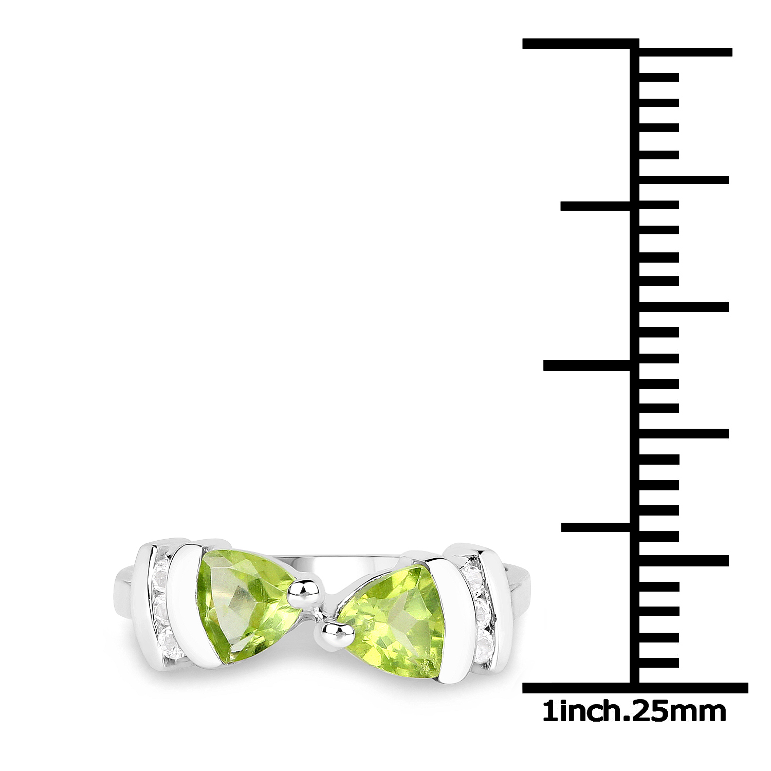 0.97 Carat Genuine Peridot and White Topaz .925 Sterling Silver Ring