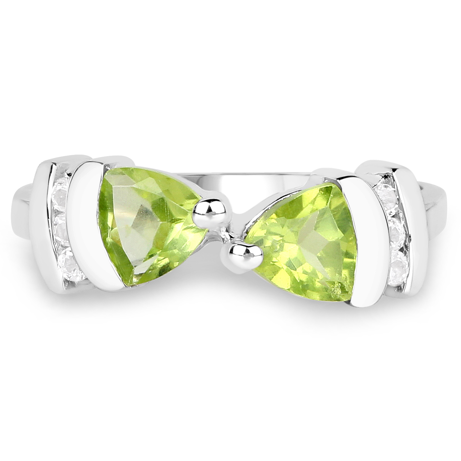 0.97 Carat Genuine Peridot and White Topaz .925 Sterling Silver Ring