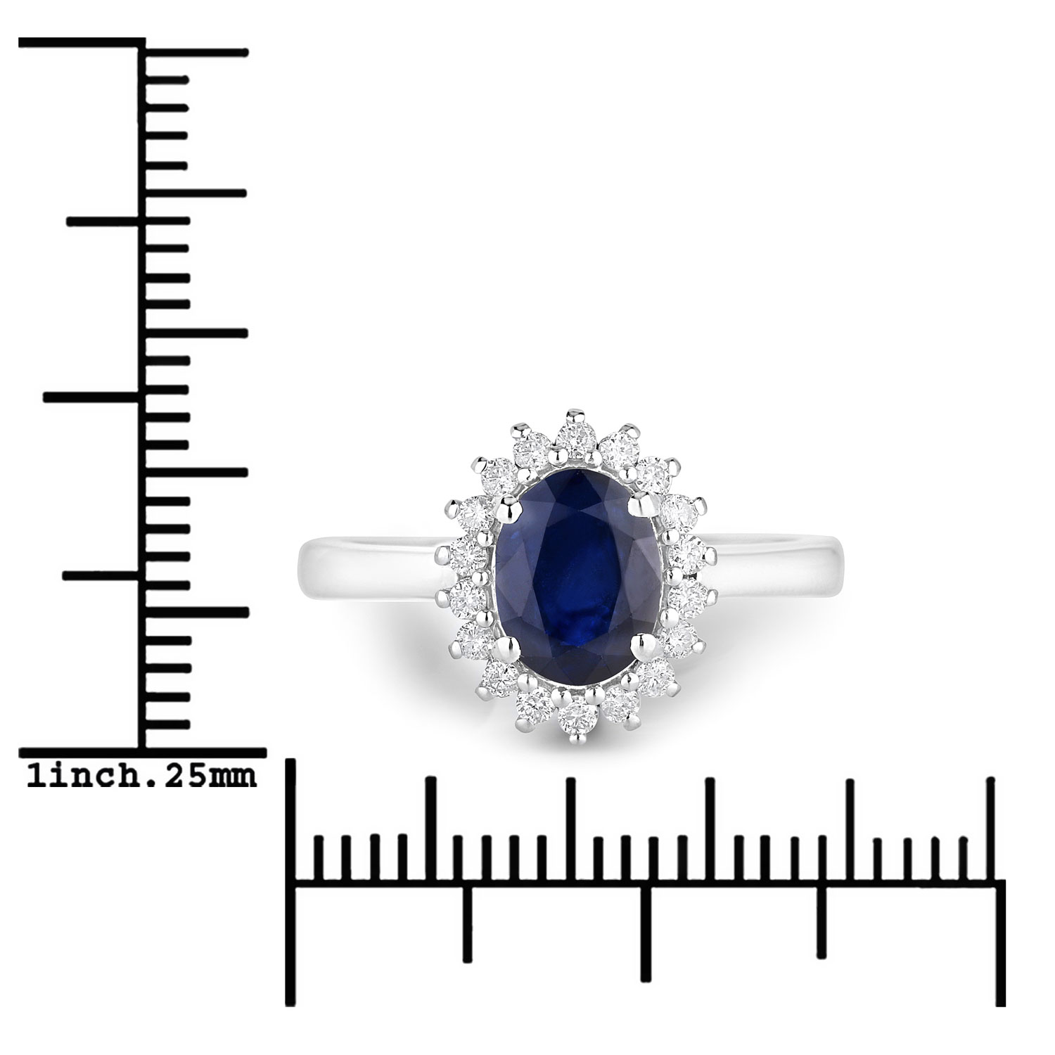 1.73 Carat Genuine Blue Sapphire and White Diamond 14K White Gold Ring