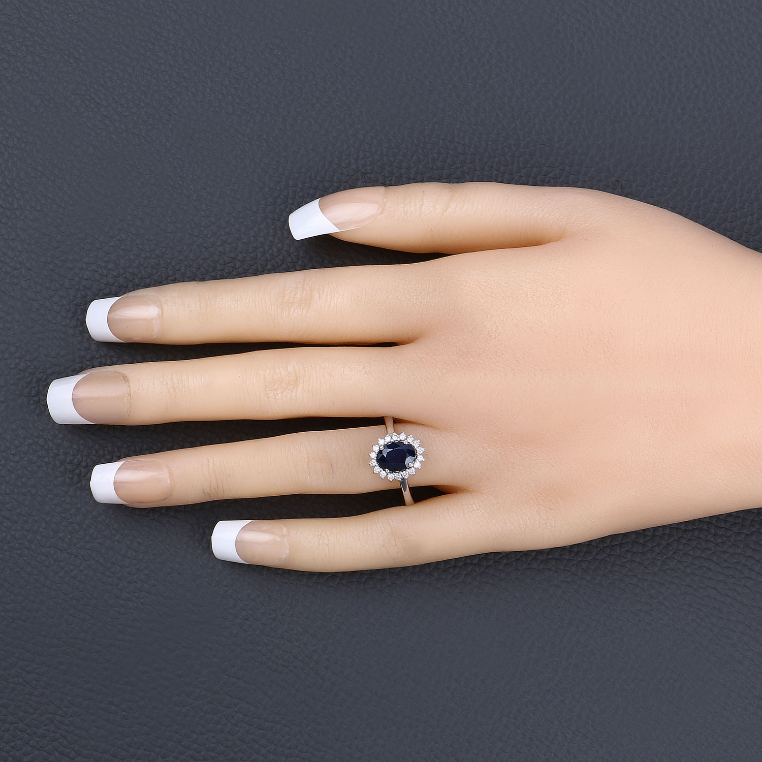 1.73 Carat Genuine Blue Sapphire and White Diamond 14K White Gold Ring