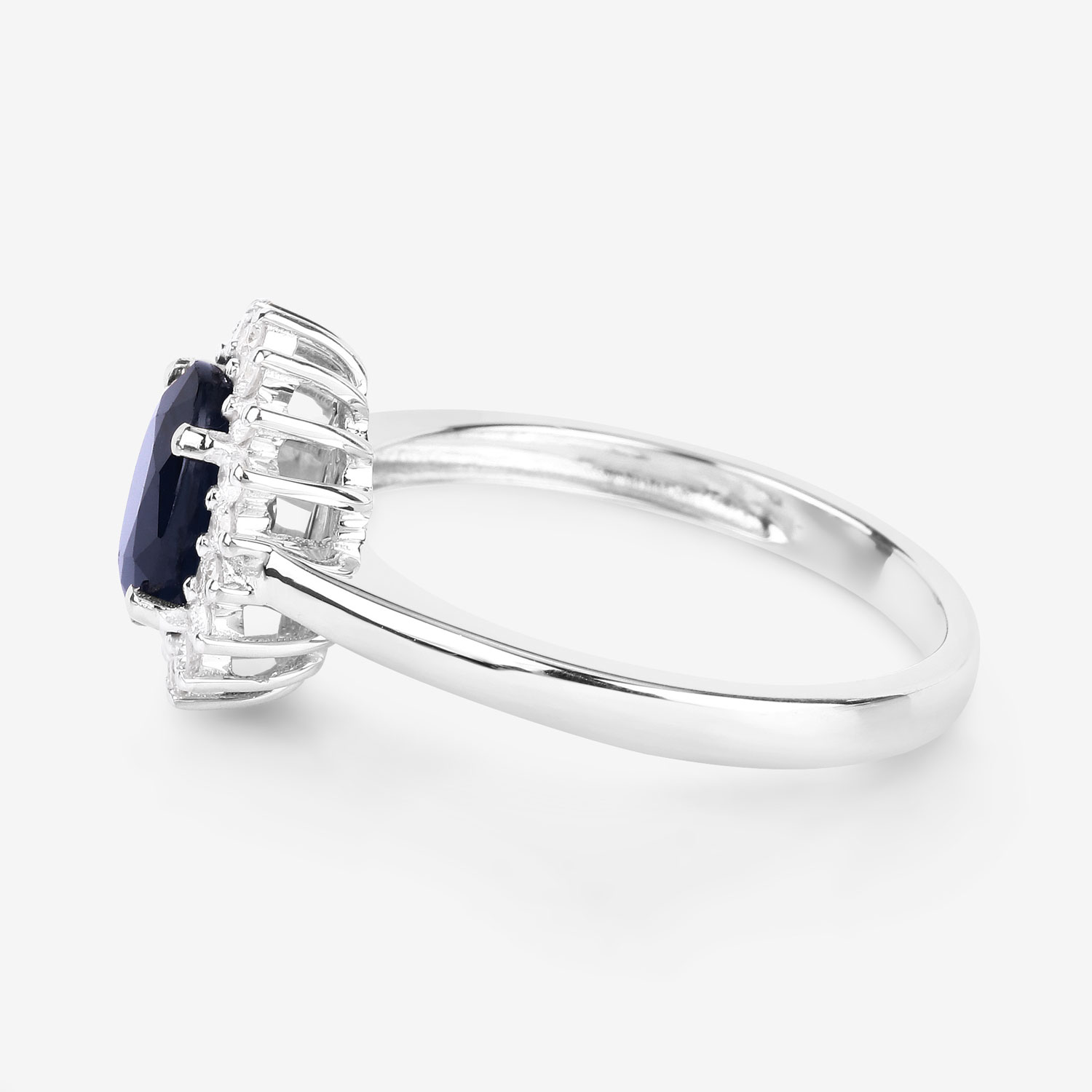 1.73 Carat Genuine Blue Sapphire and White Diamond 14K White Gold Ring