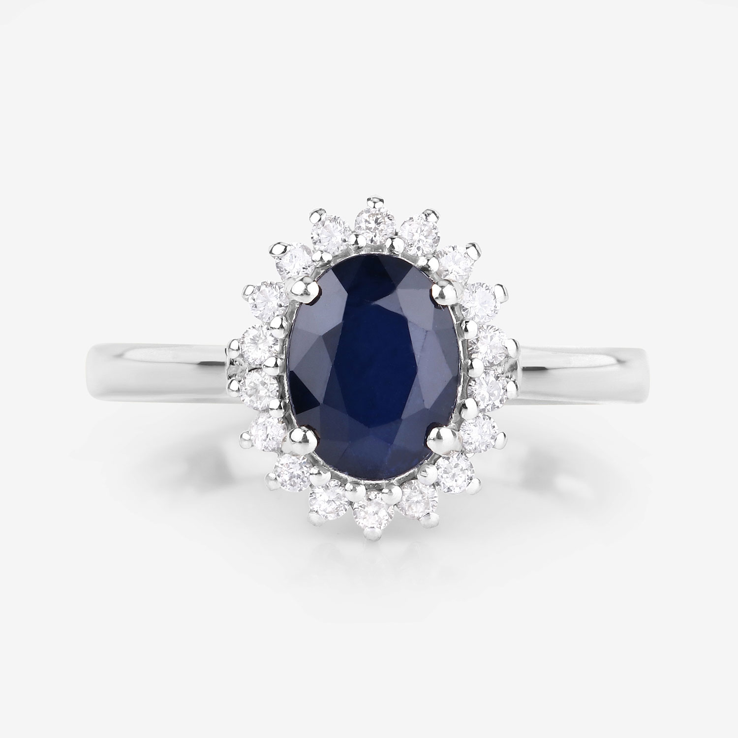 1.73 Carat Genuine Blue Sapphire and White Diamond 14K White Gold Ring