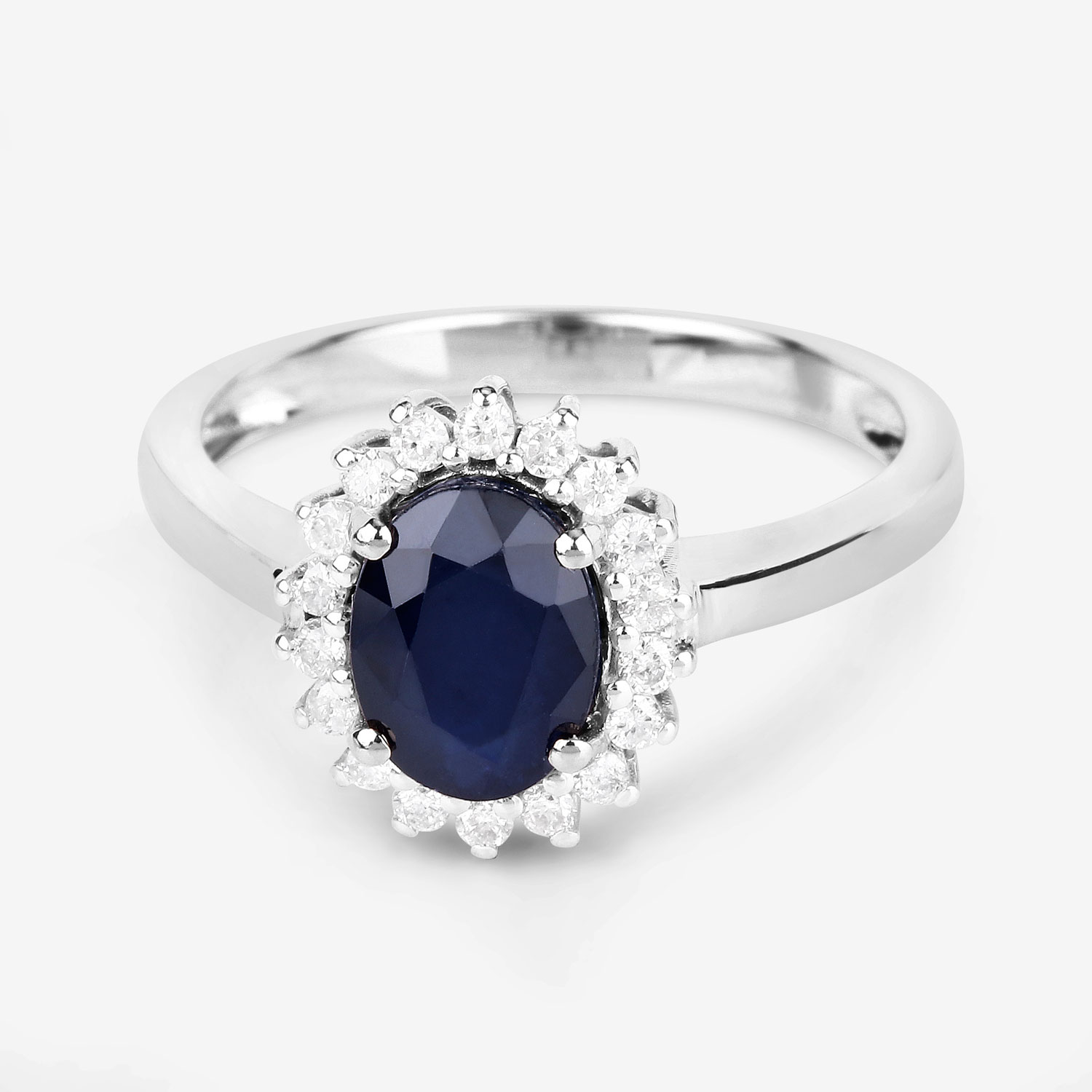 1.73 Carat Genuine Blue Sapphire and White Diamond 14K White Gold Ring