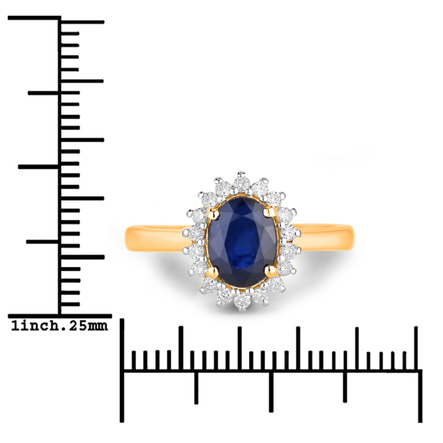 1.73 Carat Genuine Blue Sapphire and White Diamond 14K Yellow Gold Ring