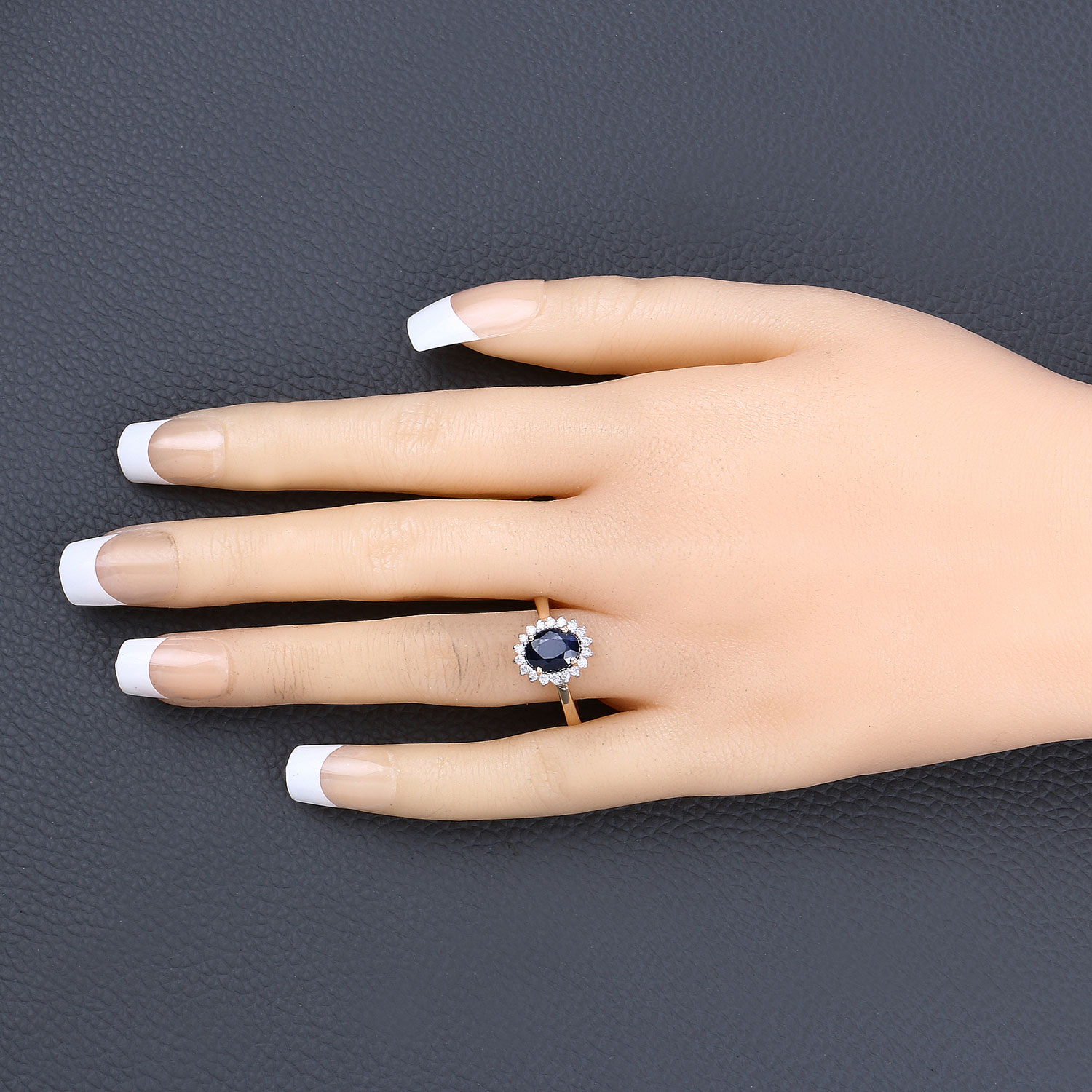 1.73 Carat Genuine Blue Sapphire and White Diamond 14K Yellow Gold Ring