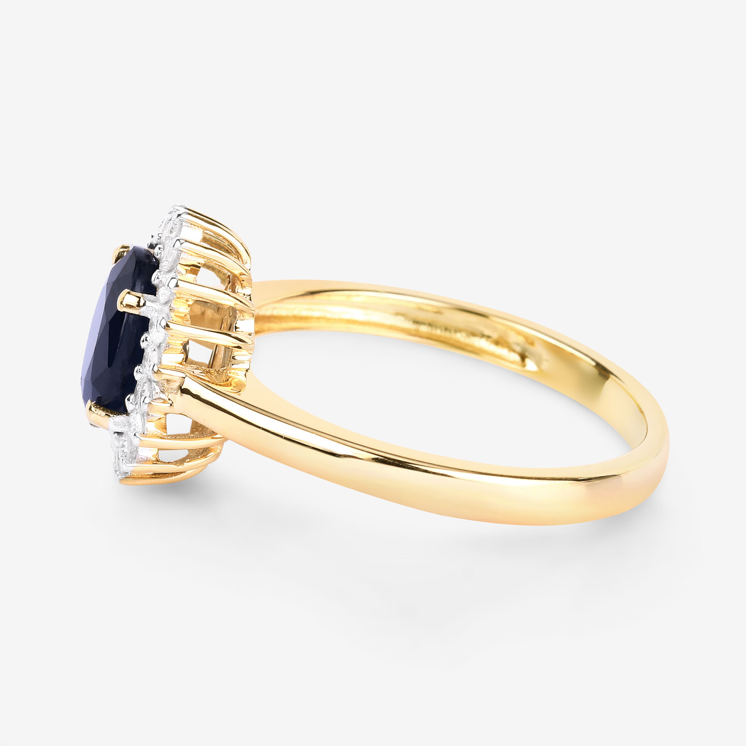 1.73 Carat Genuine Blue Sapphire and White Diamond 14K Yellow Gold Ring
