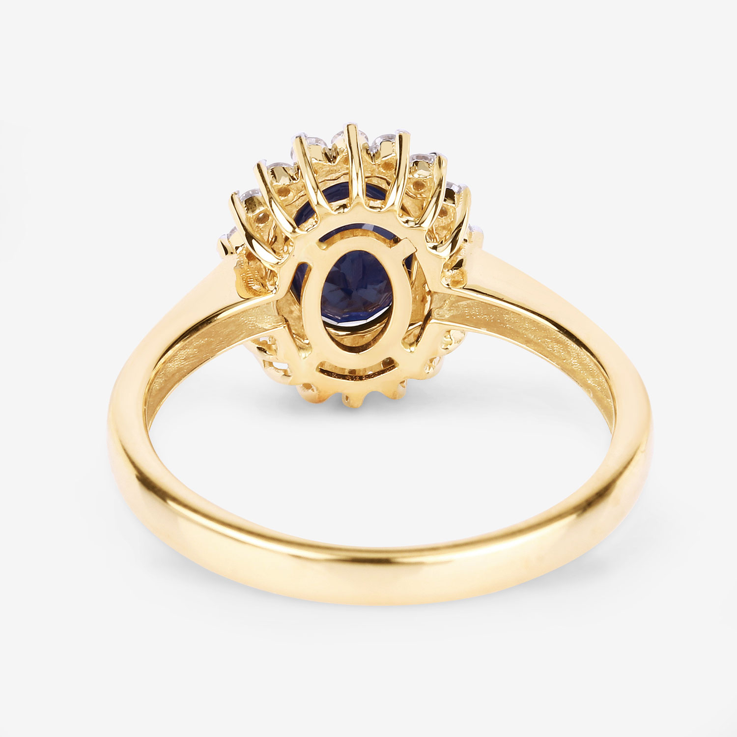 1.73 Carat Genuine Blue Sapphire and White Diamond 14K Yellow Gold Ring