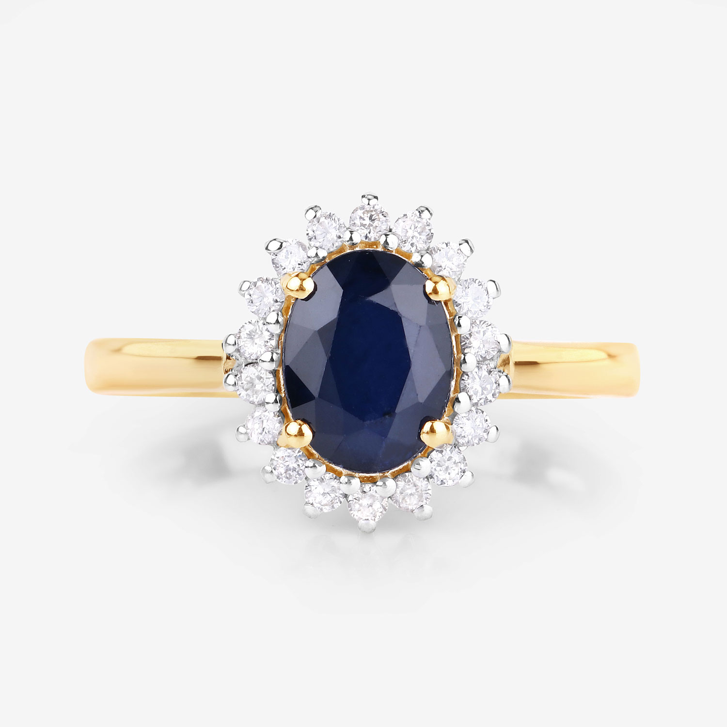 1.73 Carat Genuine Blue Sapphire and White Diamond 14K Yellow Gold Ring