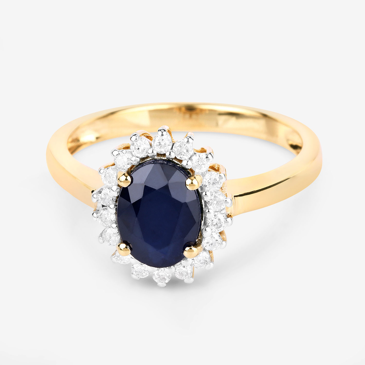 1.73 Carat Genuine Blue Sapphire and White Diamond 14K Yellow Gold Ring