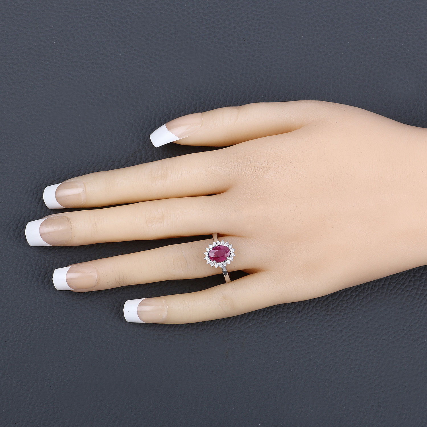 1.64 Carat Genuine Ruby and White Diamond 14K White Gold Ring