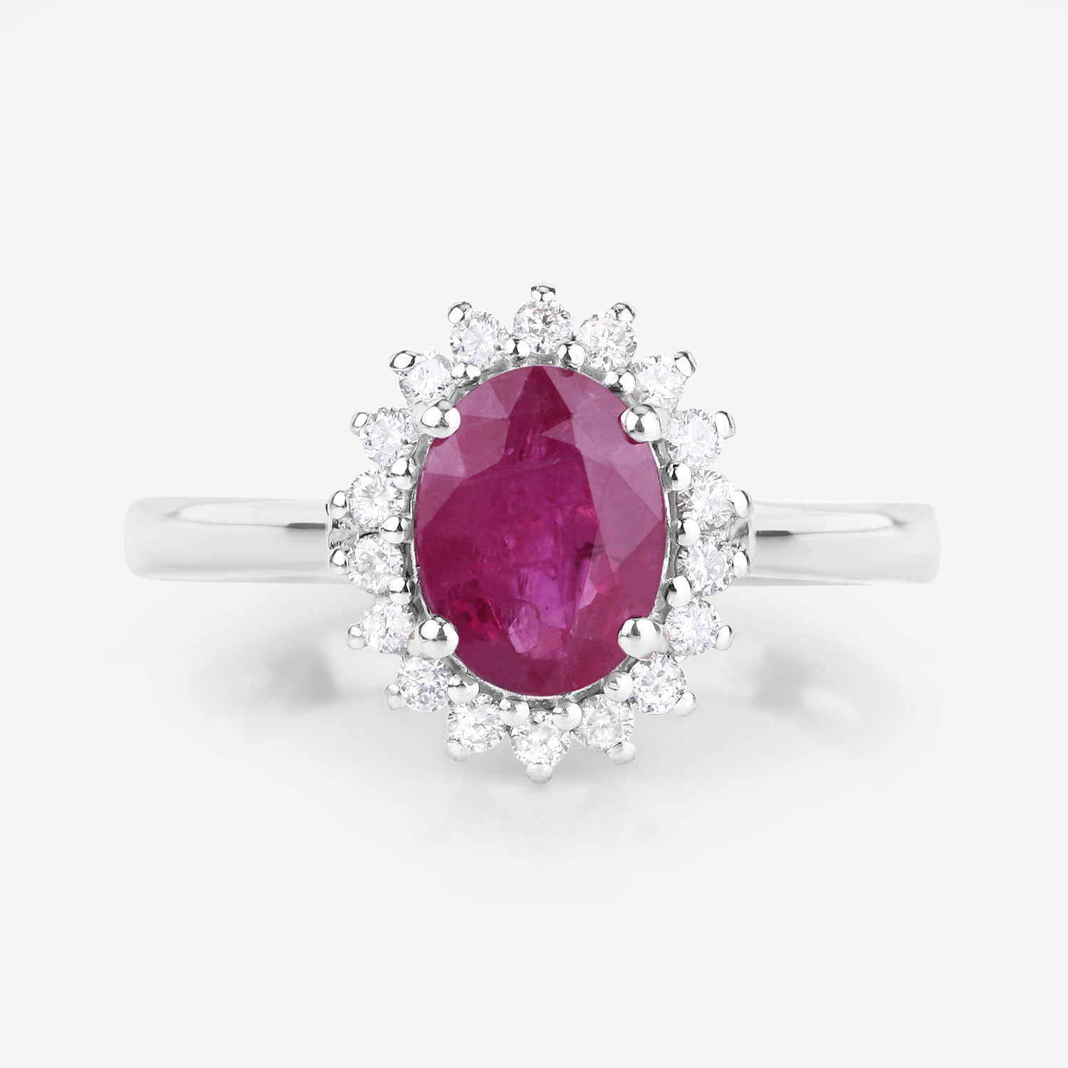 1.64 Carat Genuine Ruby and White Diamond 14K White Gold Ring