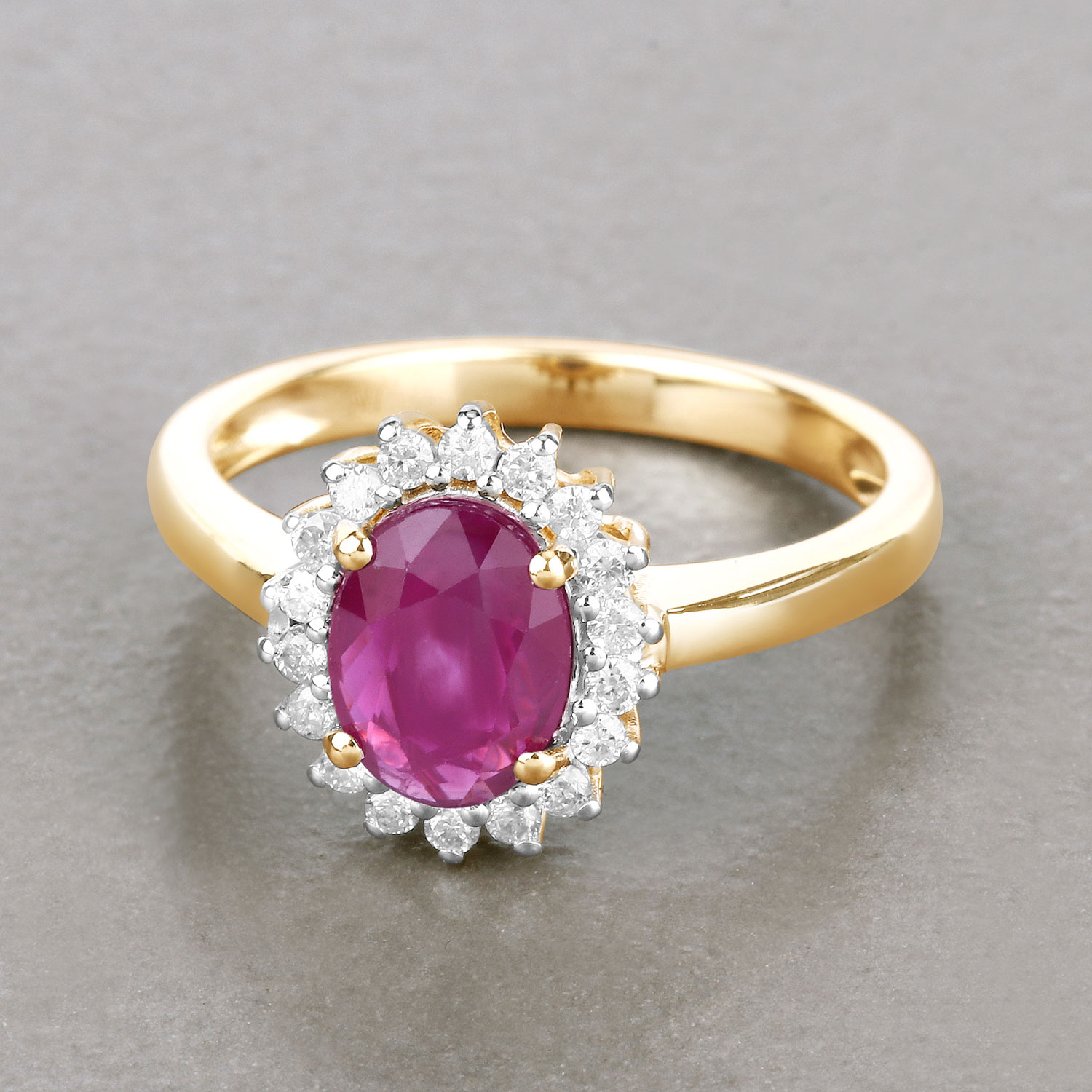 1.64 Carat Genuine Ruby and White Diamond 14K Yellow Gold Ring