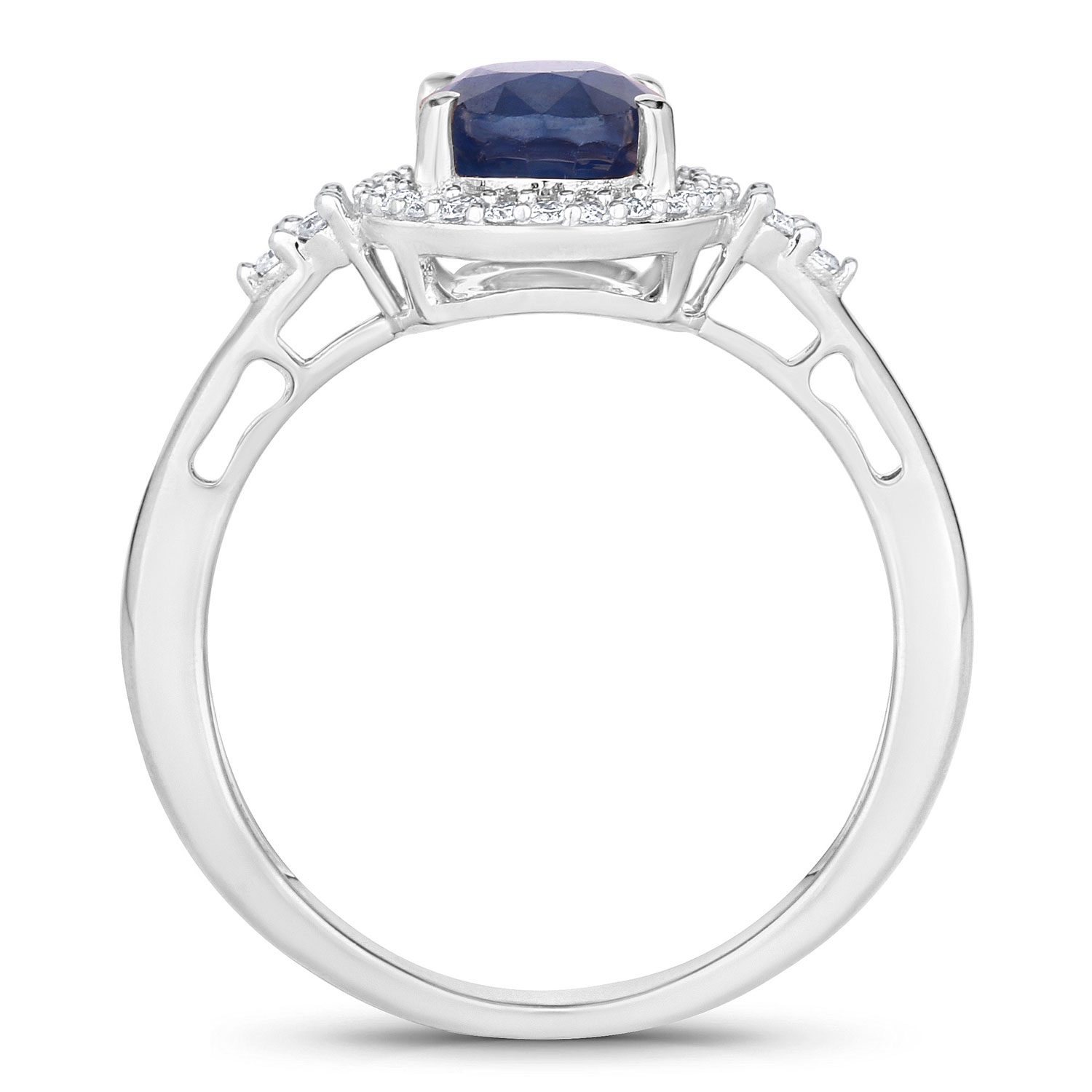 1.70 Carat Genuine Blue Sapphire and White Diamond 14K White Gold Ring