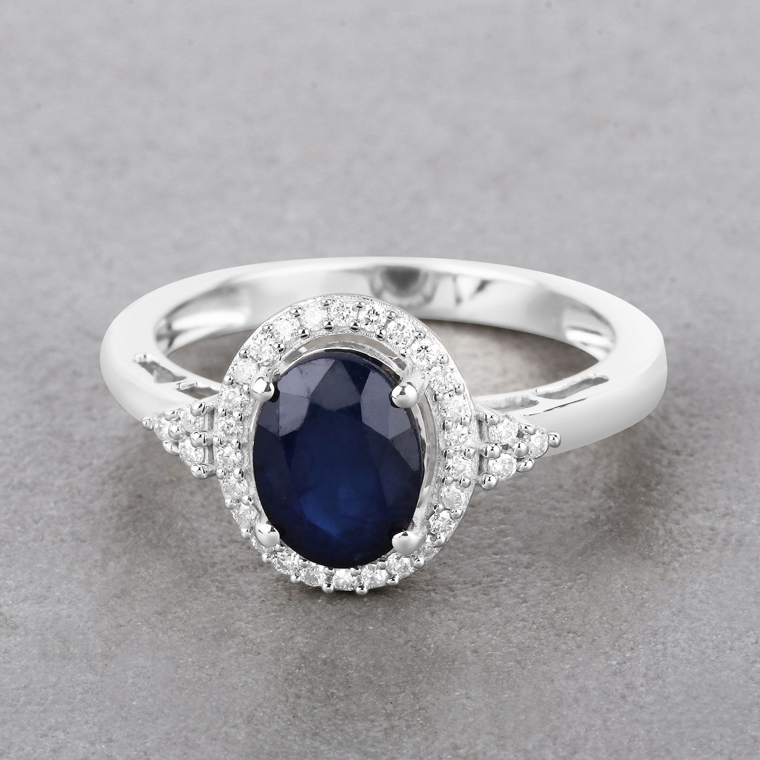 1.70 Carat Genuine Blue Sapphire and White Diamond 14K White Gold Ring