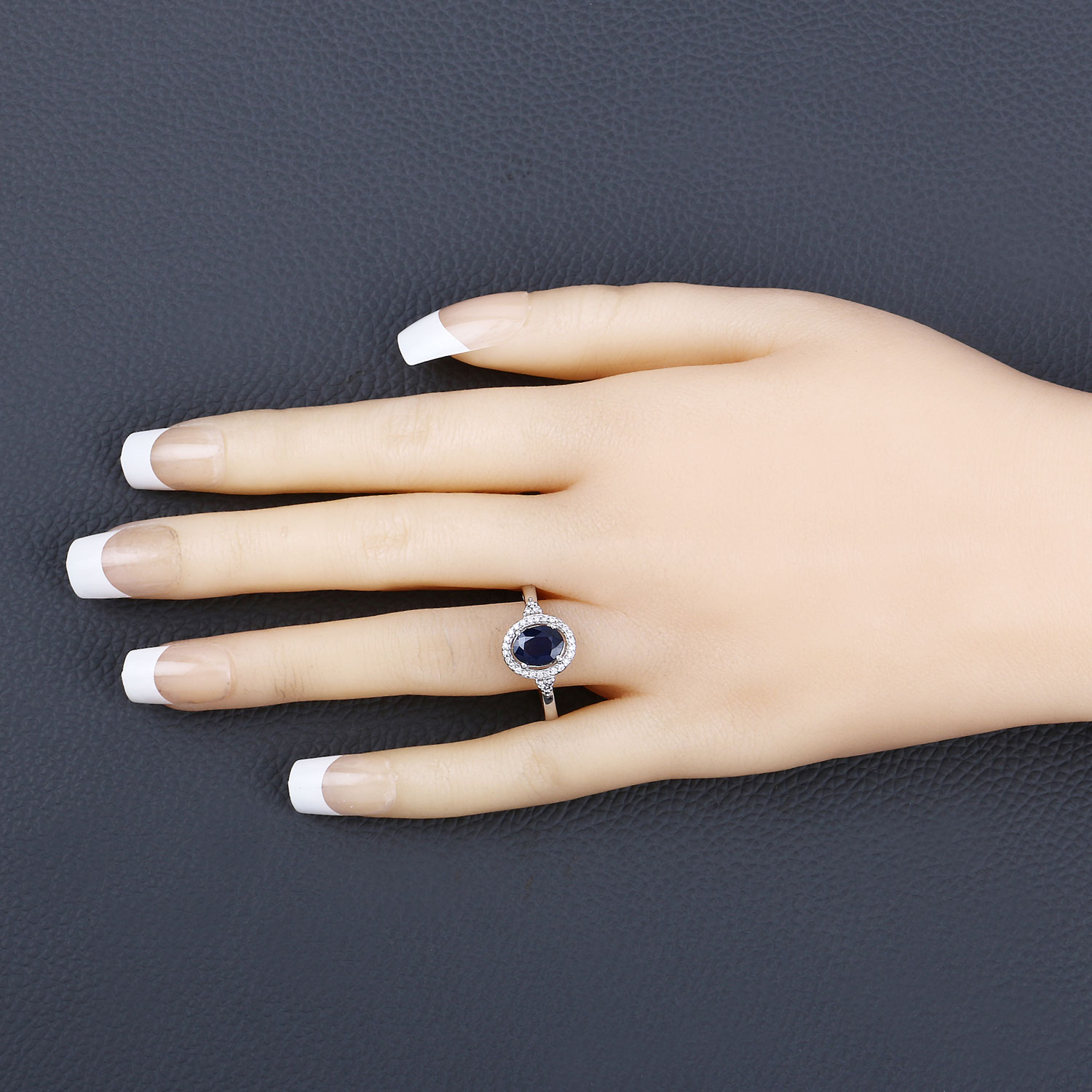 1.70 Carat Genuine Blue Sapphire and White Diamond 14K White Gold Ring