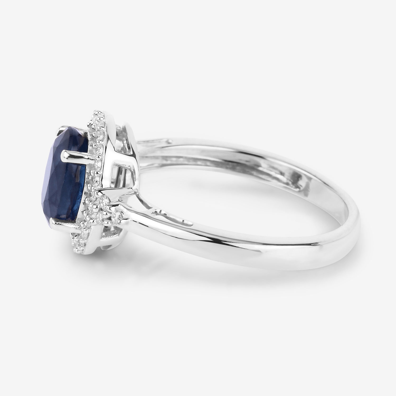 1.70 Carat Genuine Blue Sapphire and White Diamond 14K White Gold Ring