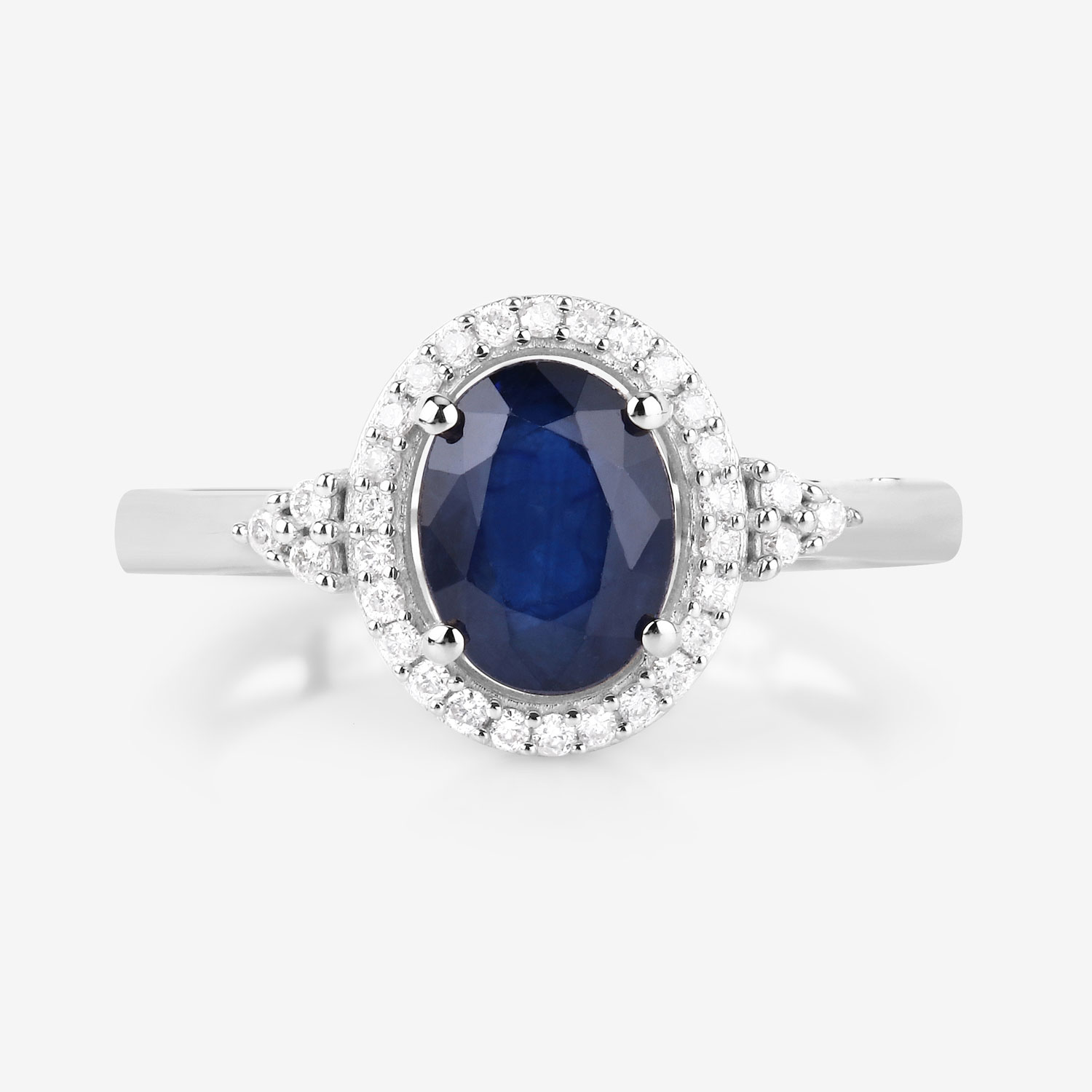 1.70 Carat Genuine Blue Sapphire and White Diamond 14K White Gold Ring