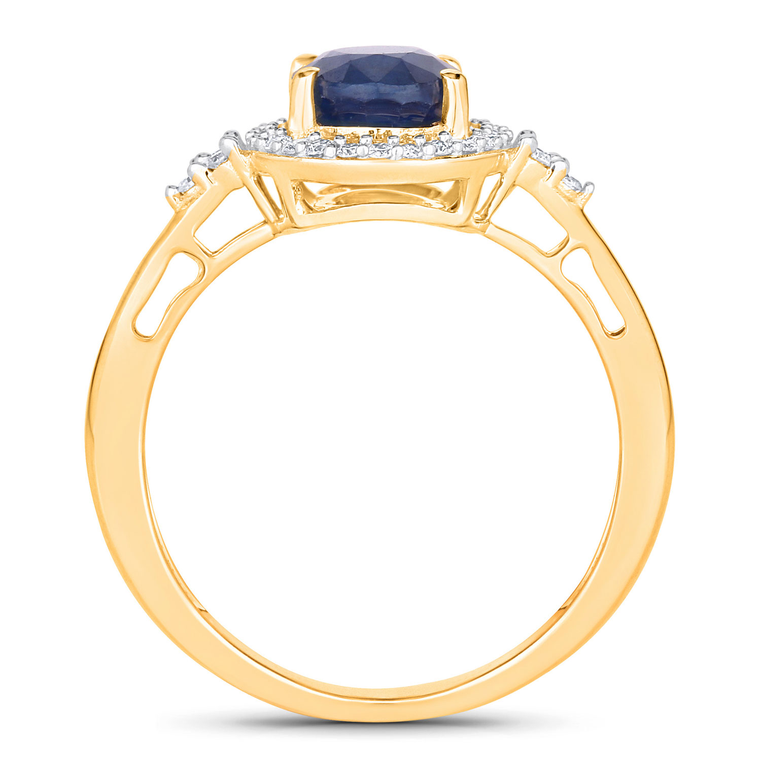 1.70 Carat Genuine Blue Sapphire and White Diamond 14K Yellow Gold Ring