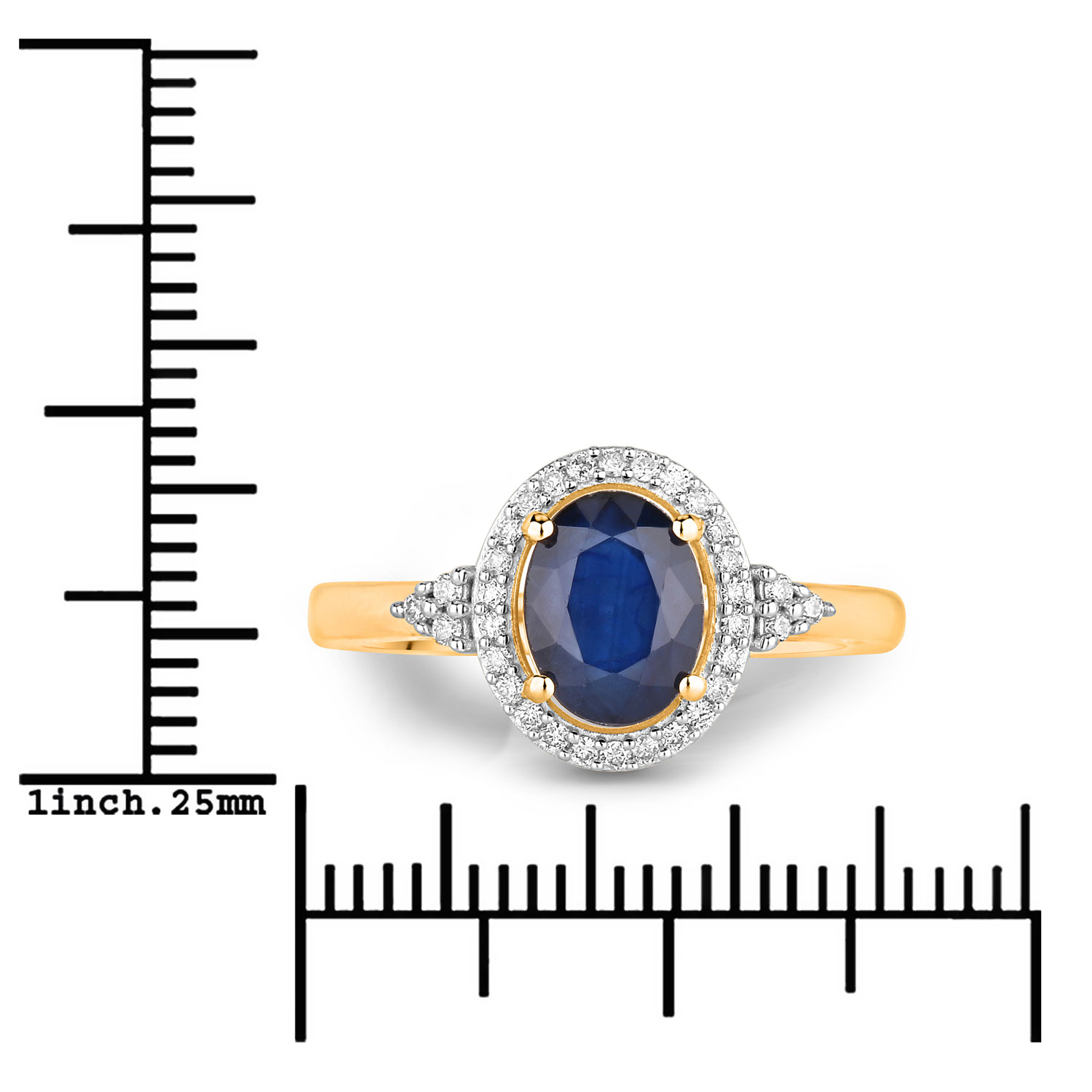 1.70 Carat Genuine Blue Sapphire and White Diamond 14K Yellow Gold Ring