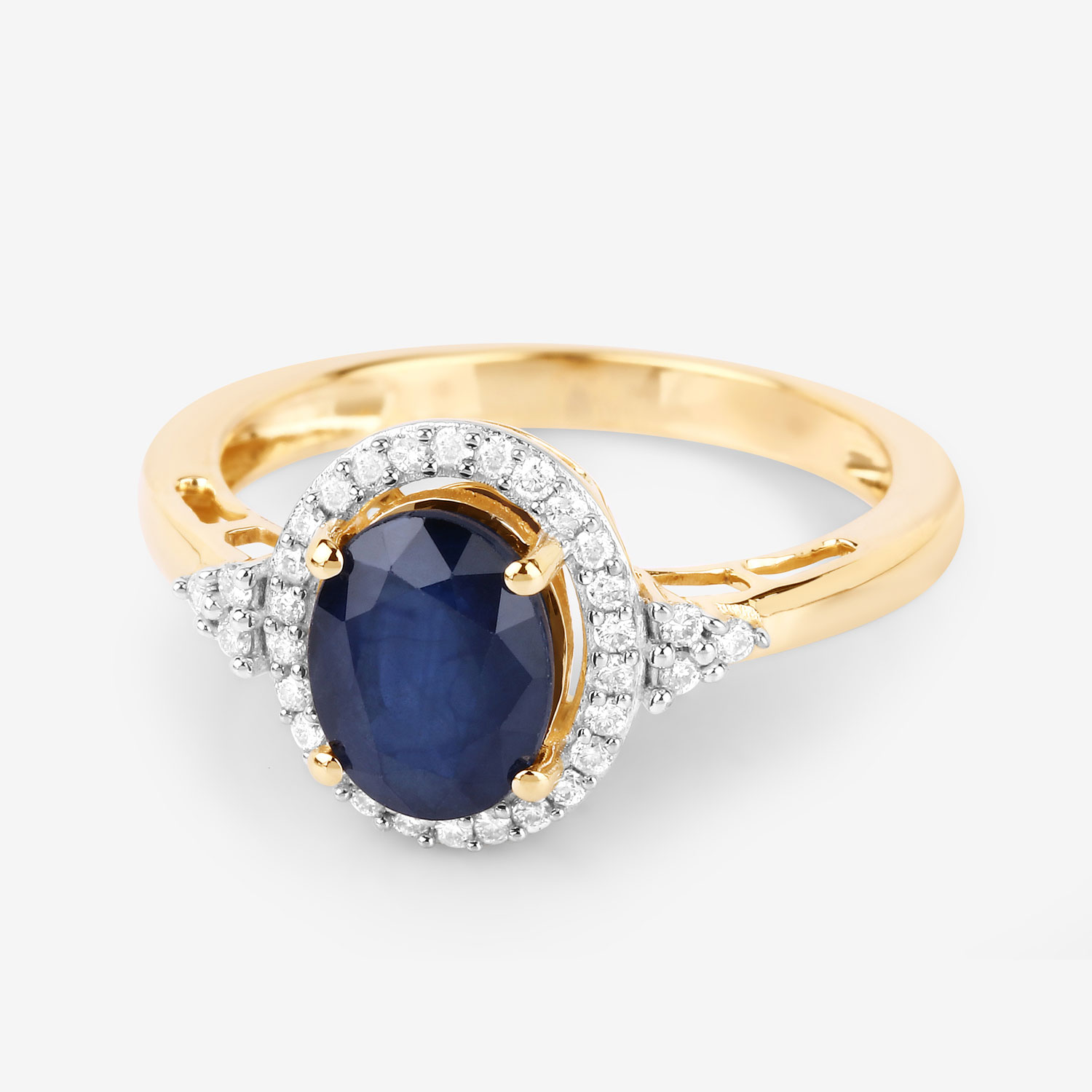 1.70 Carat Genuine Blue Sapphire and White Diamond 14K Yellow Gold Ring