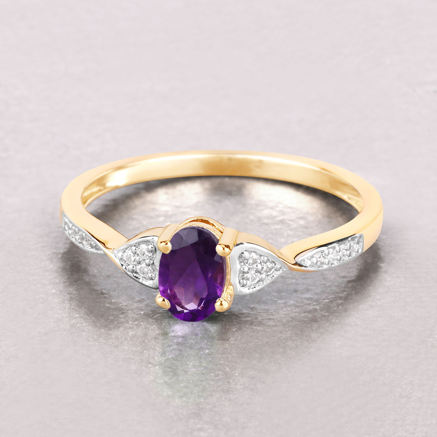 0.43 Carat Genuine Amethyst and White Diamond 10K Yellow Gold Ring