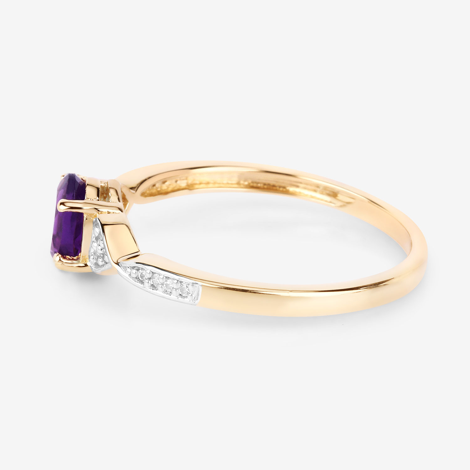 0.43 Carat Genuine Amethyst and White Diamond 10K Yellow Gold Ring