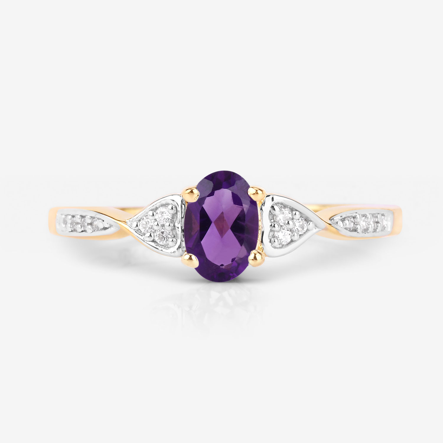 0.43 Carat Genuine Amethyst and White Diamond 10K Yellow Gold Ring