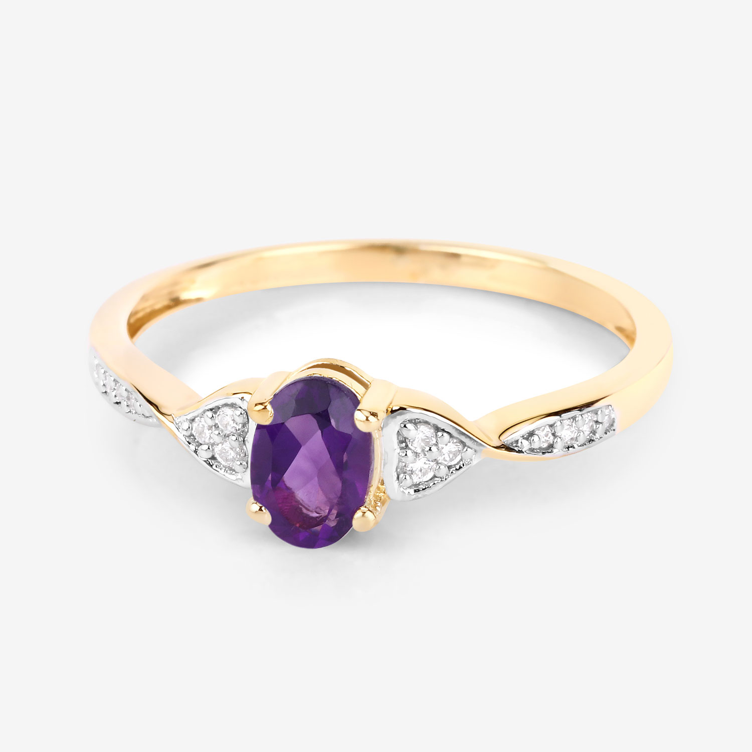 0.43 Carat Genuine Amethyst and White Diamond 10K Yellow Gold Ring