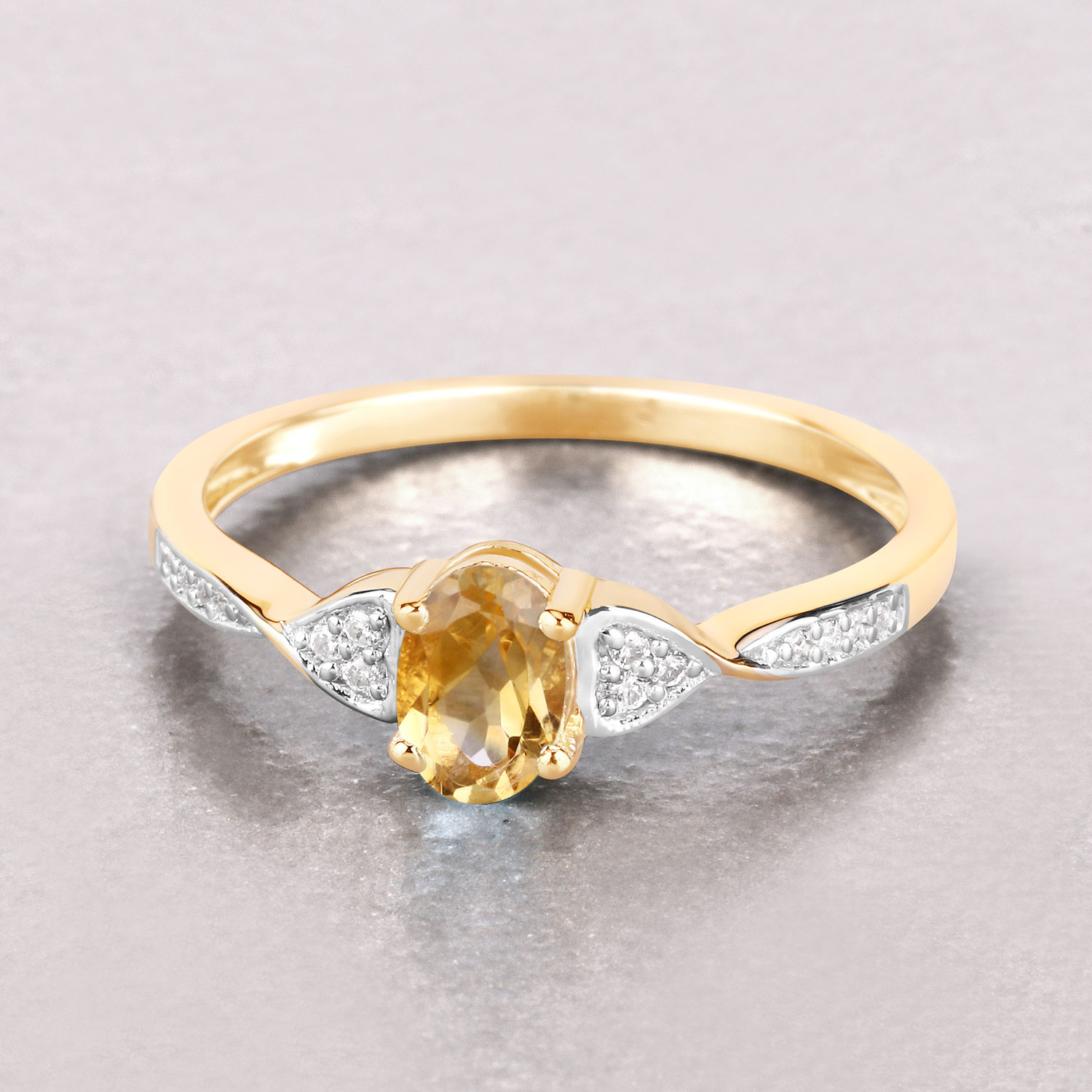 0.48 Carat Genuine Citrine and White Diamond 10K Yellow Gold Ring