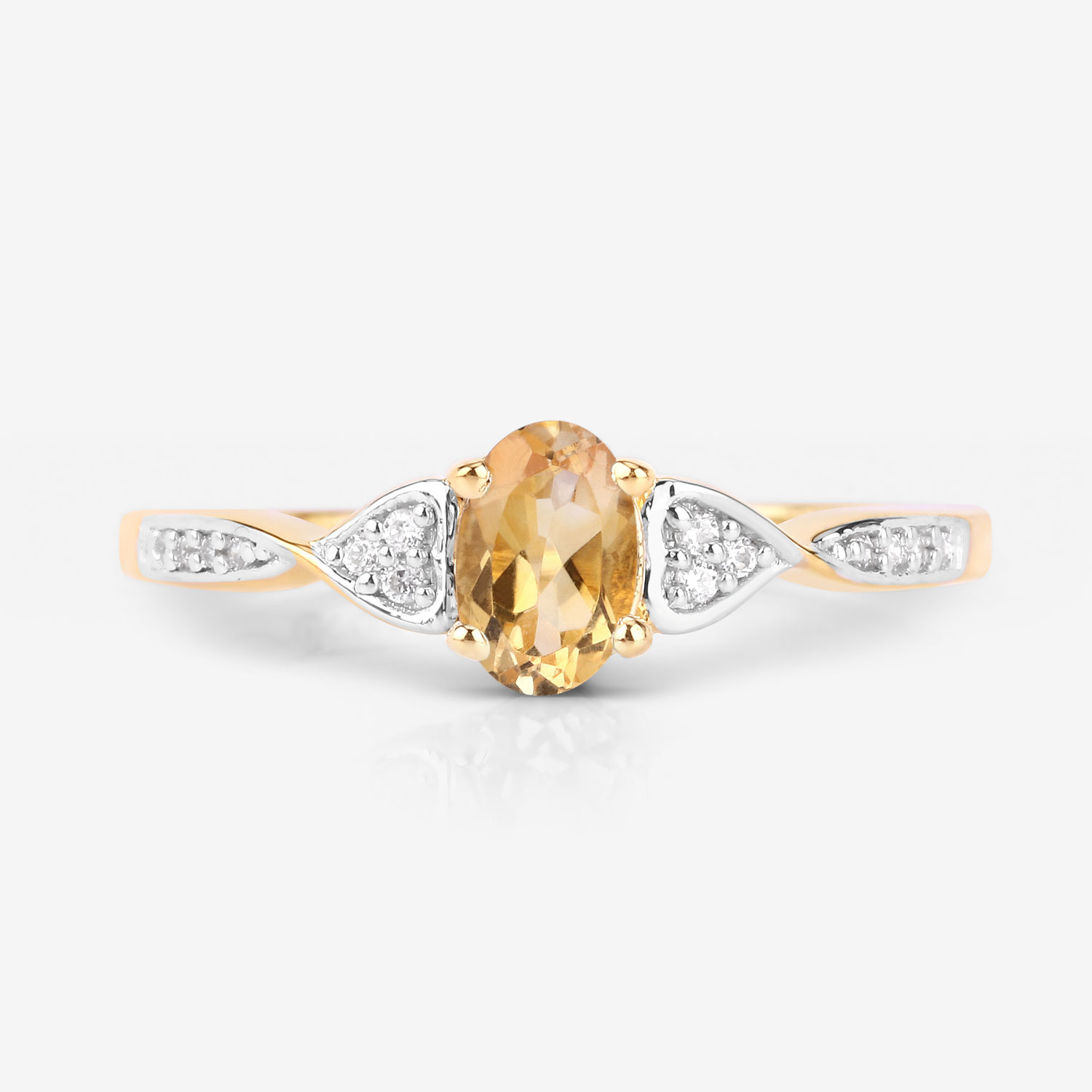 0.48 Carat Genuine Citrine and White Diamond 10K Yellow Gold Ring