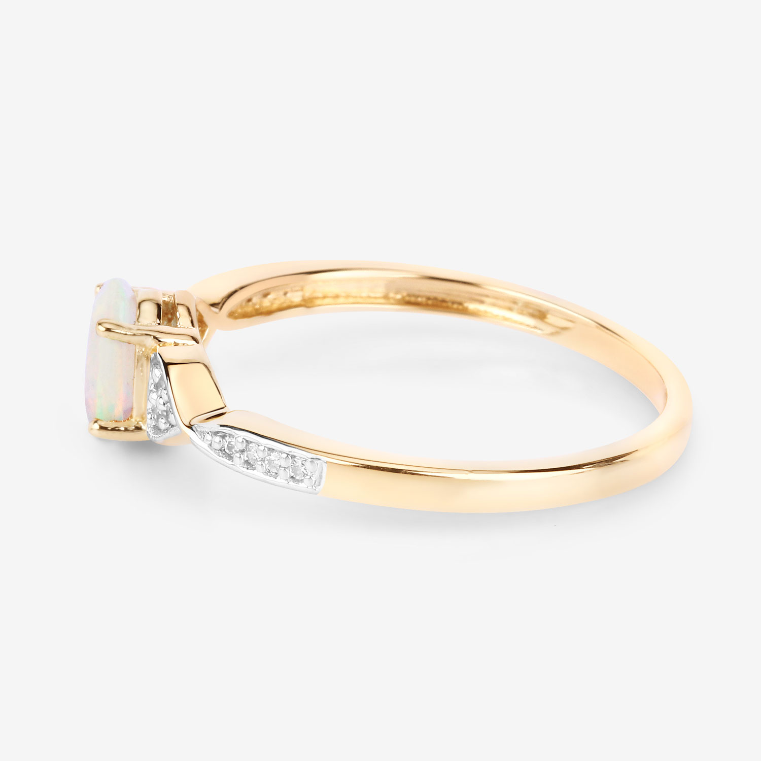 0.29 Carat Genuine Ethiopian Opal and White Diamond 10K Yellow Gold Ring