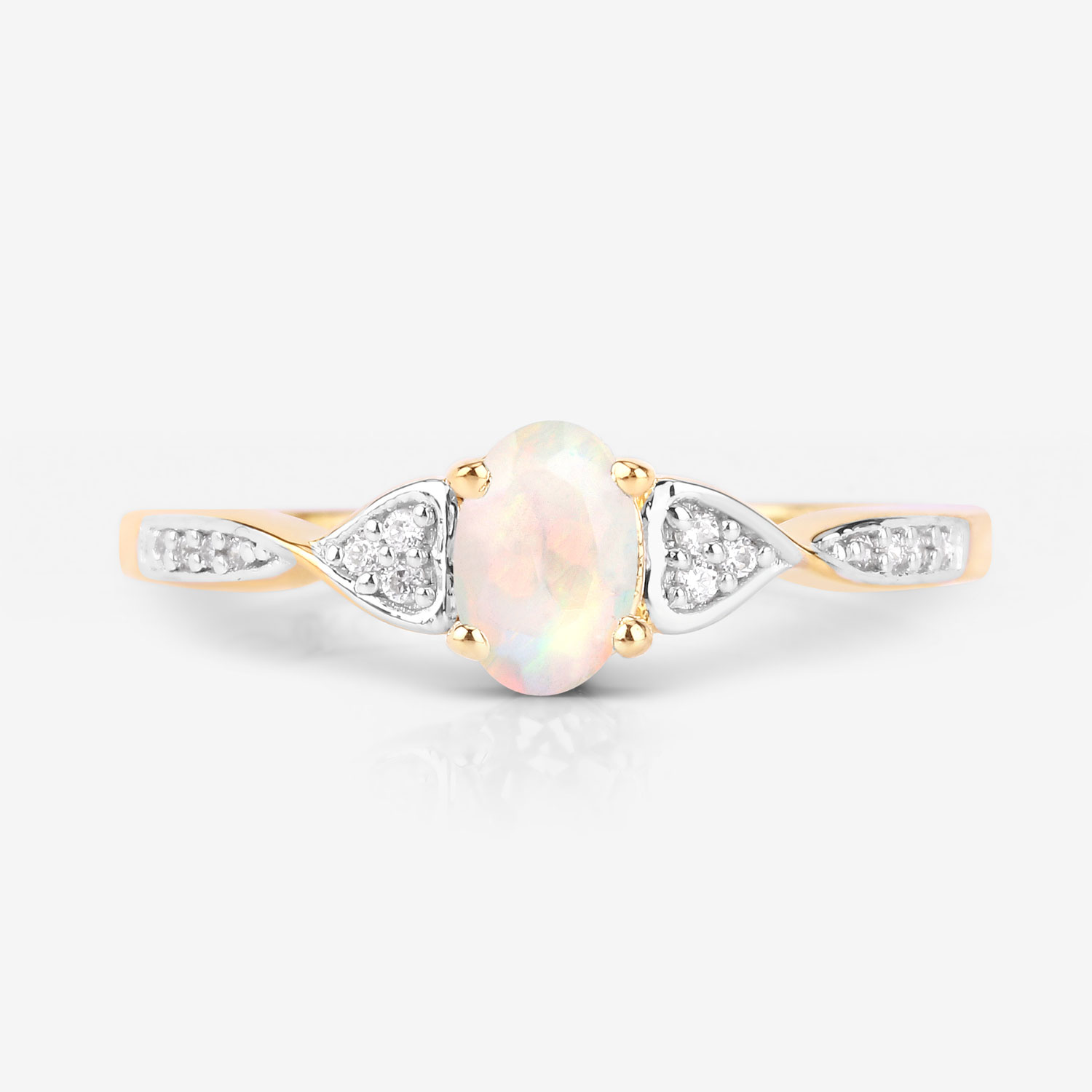0.29 Carat Genuine Ethiopian Opal and White Diamond 10K Yellow Gold Ring