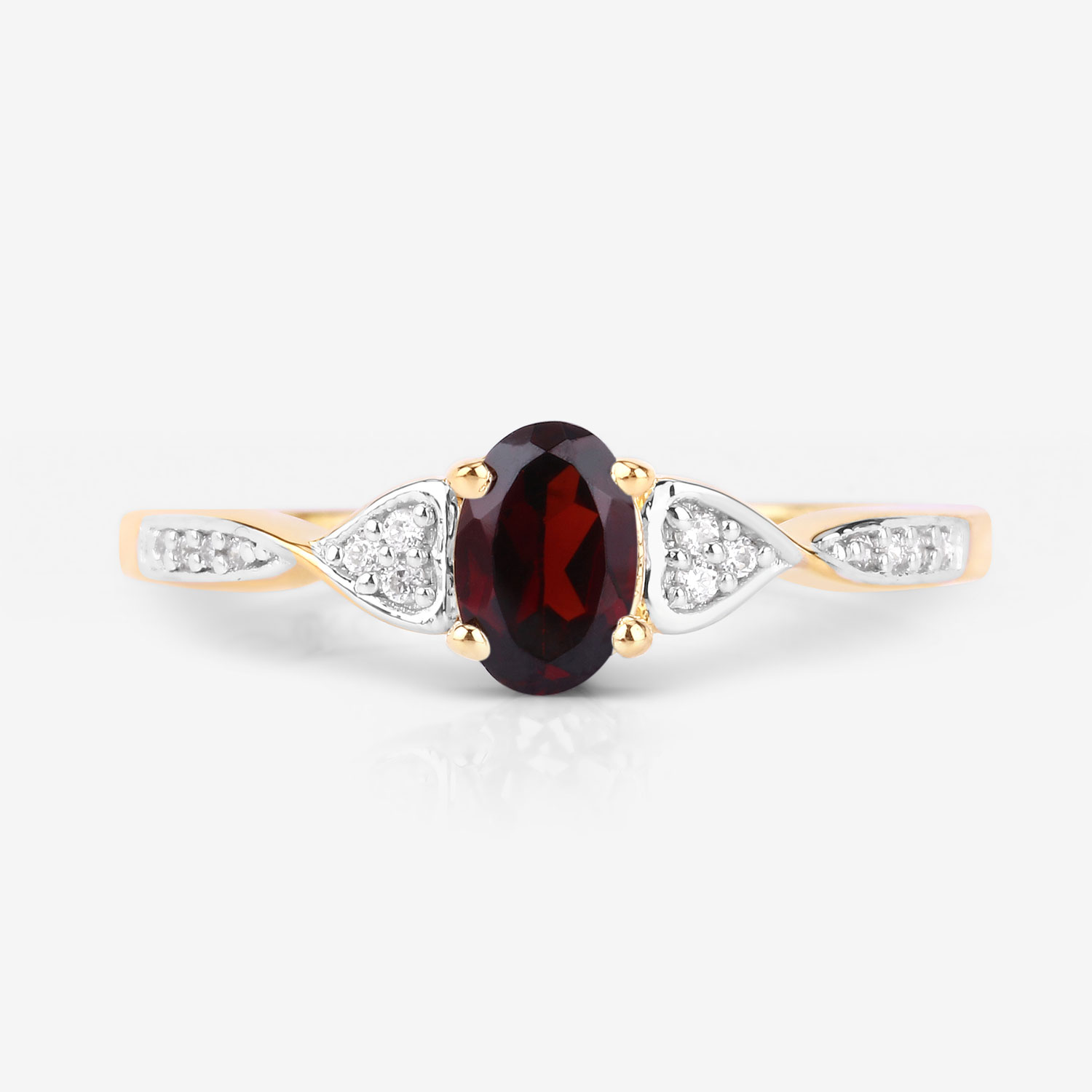 0.56 Carat Genuine Garnet and White Diamond 10K Yellow Gold Ring