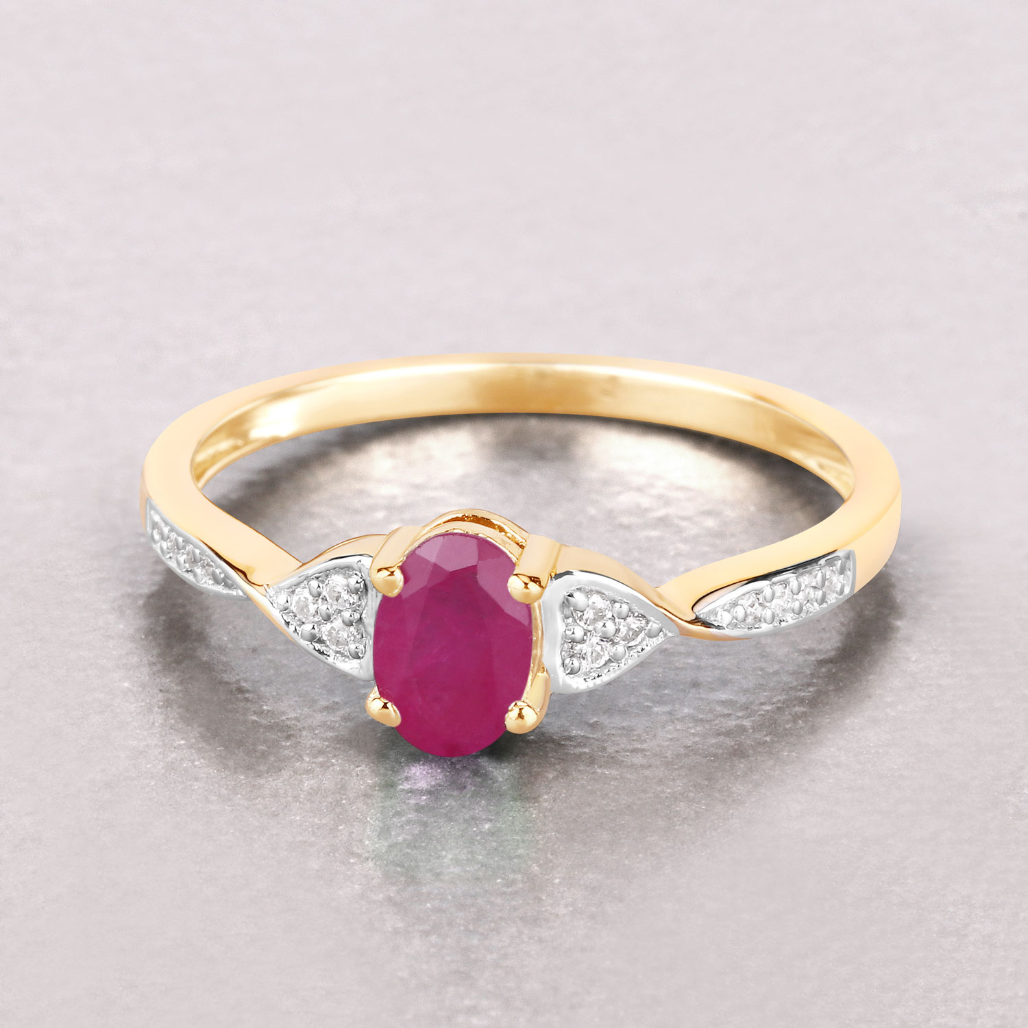 0.57 Carat Genuine Ruby and White Diamond 10K Yellow Gold Ring