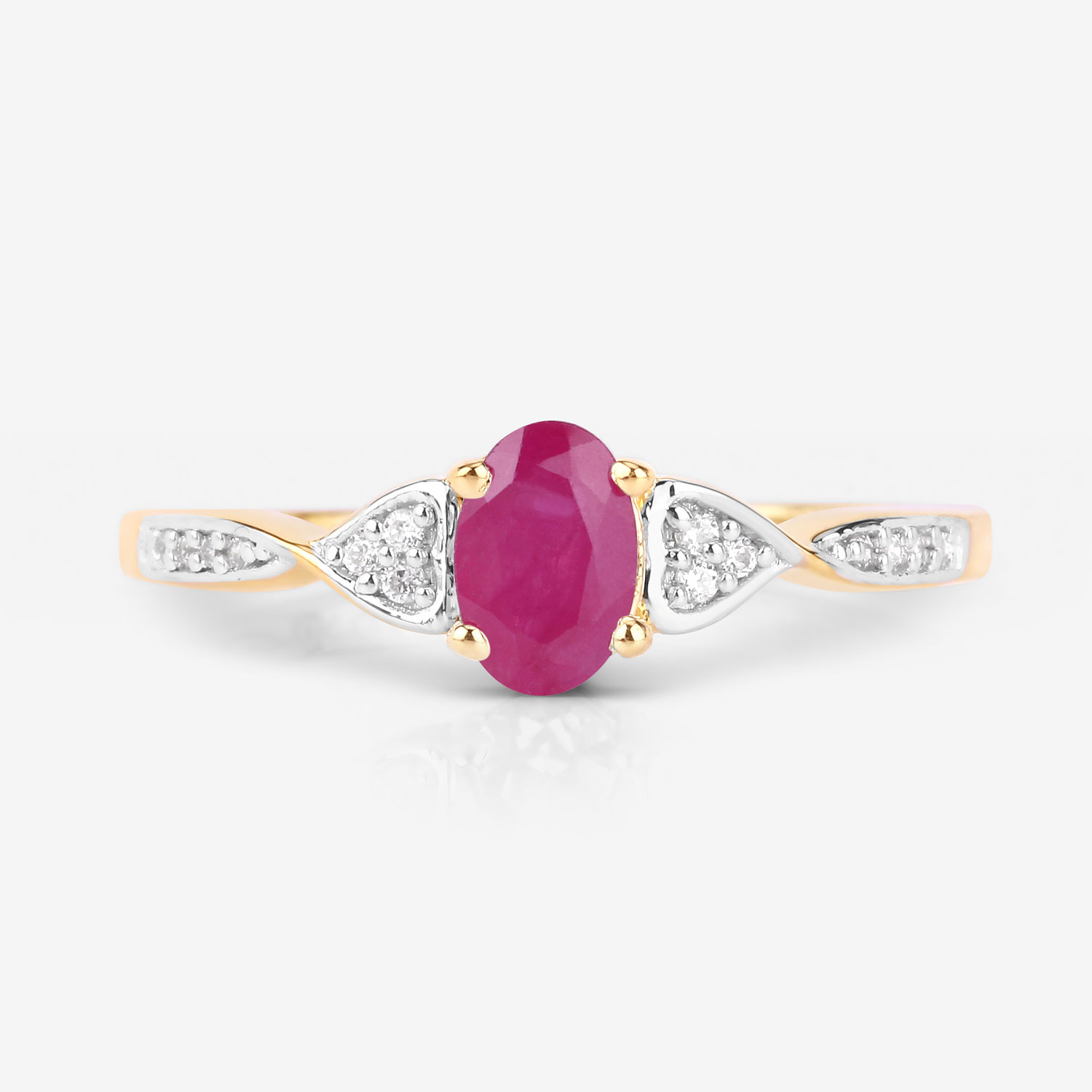 0.57 Carat Genuine Ruby and White Diamond 10K Yellow Gold Ring