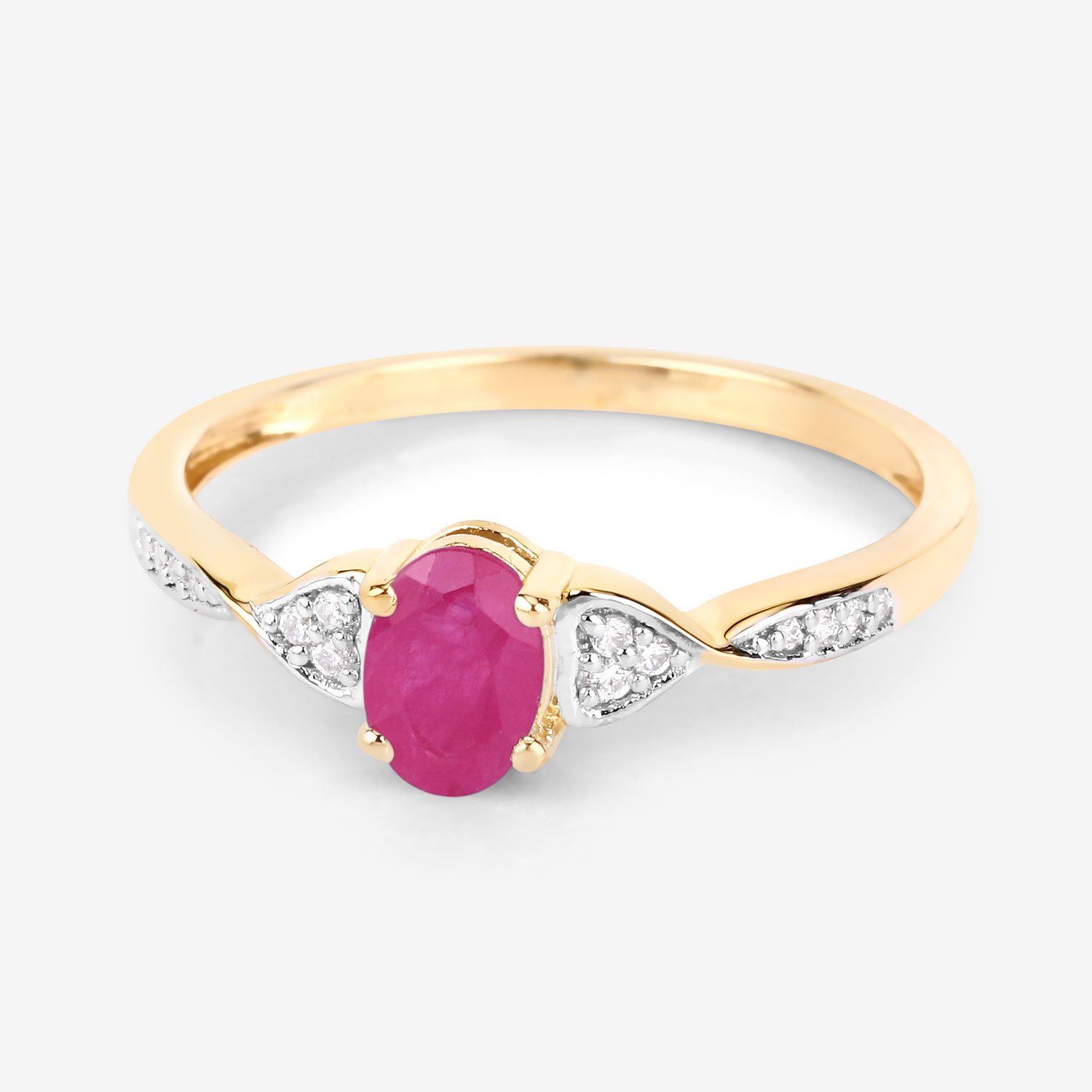 0.57 Carat Genuine Ruby and White Diamond 10K Yellow Gold Ring