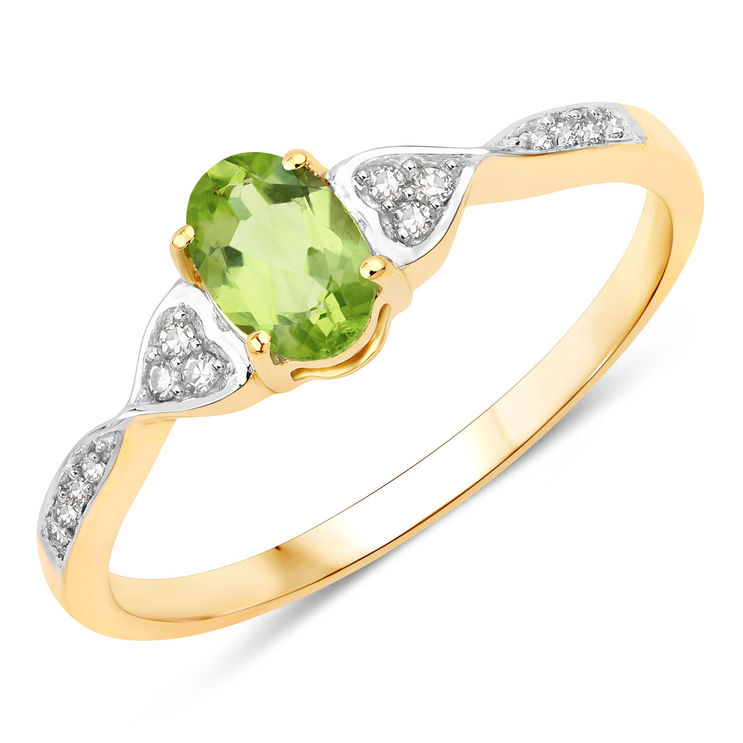 0.46 Carat Genuine Peridot and White Diamond 10K Yellow Gold Ring