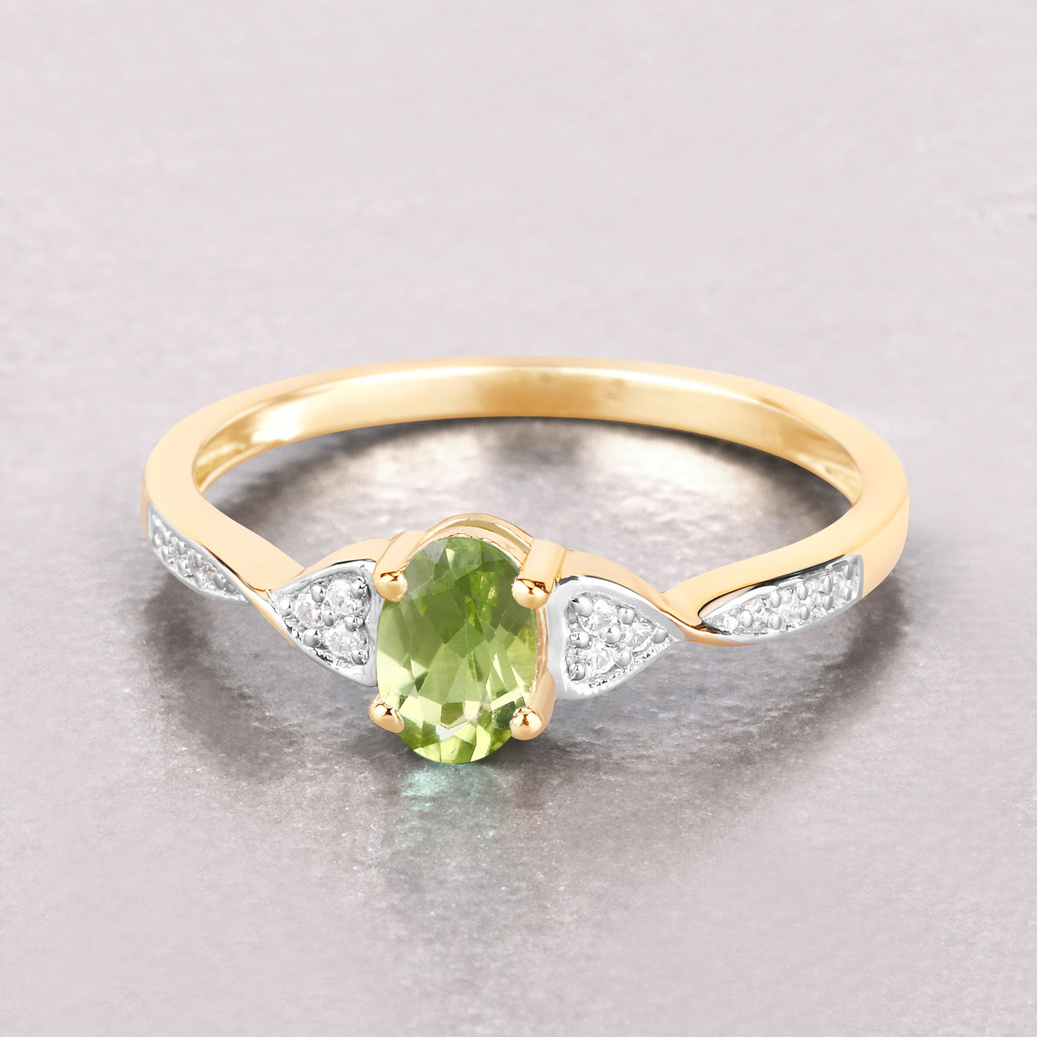 0.46 Carat Genuine Peridot and White Diamond 10K Yellow Gold Ring