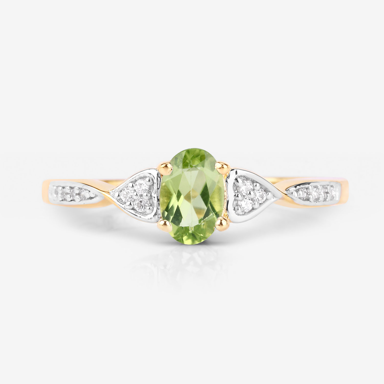 0.46 Carat Genuine Peridot and White Diamond 10K Yellow Gold Ring
