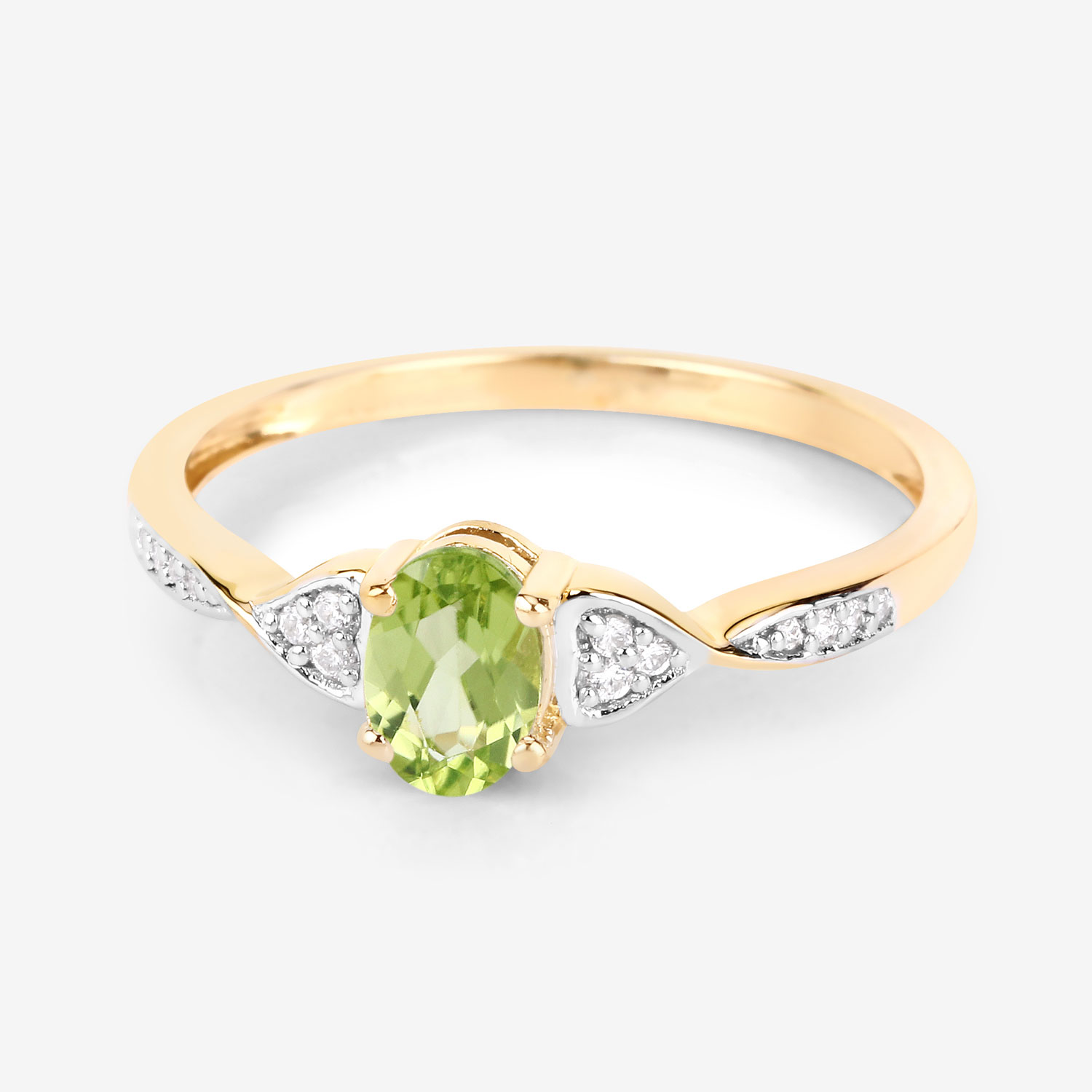 0.46 Carat Genuine Peridot and White Diamond 10K Yellow Gold Ring
