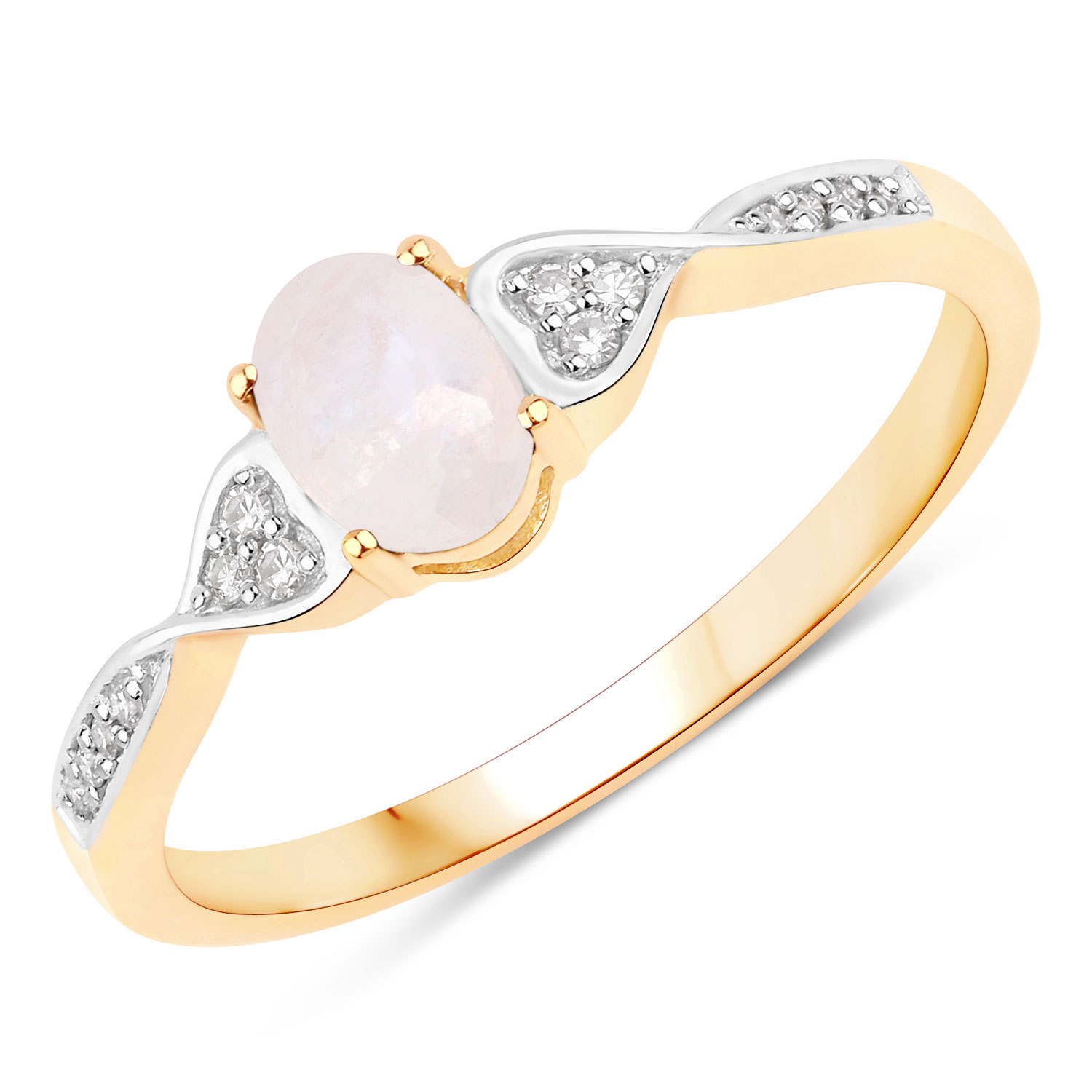 0.47 Carat Genuine White Rainbow Moonstone and White Diamond 10K Yellow Gold Ring