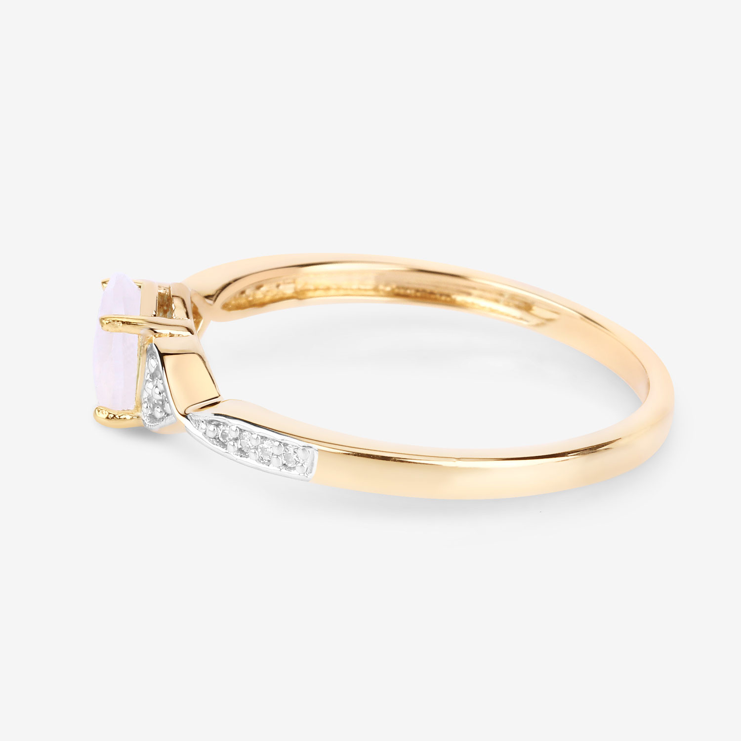 0.47 Carat Genuine White Rainbow Moonstone and White Diamond 10K Yellow Gold Ring