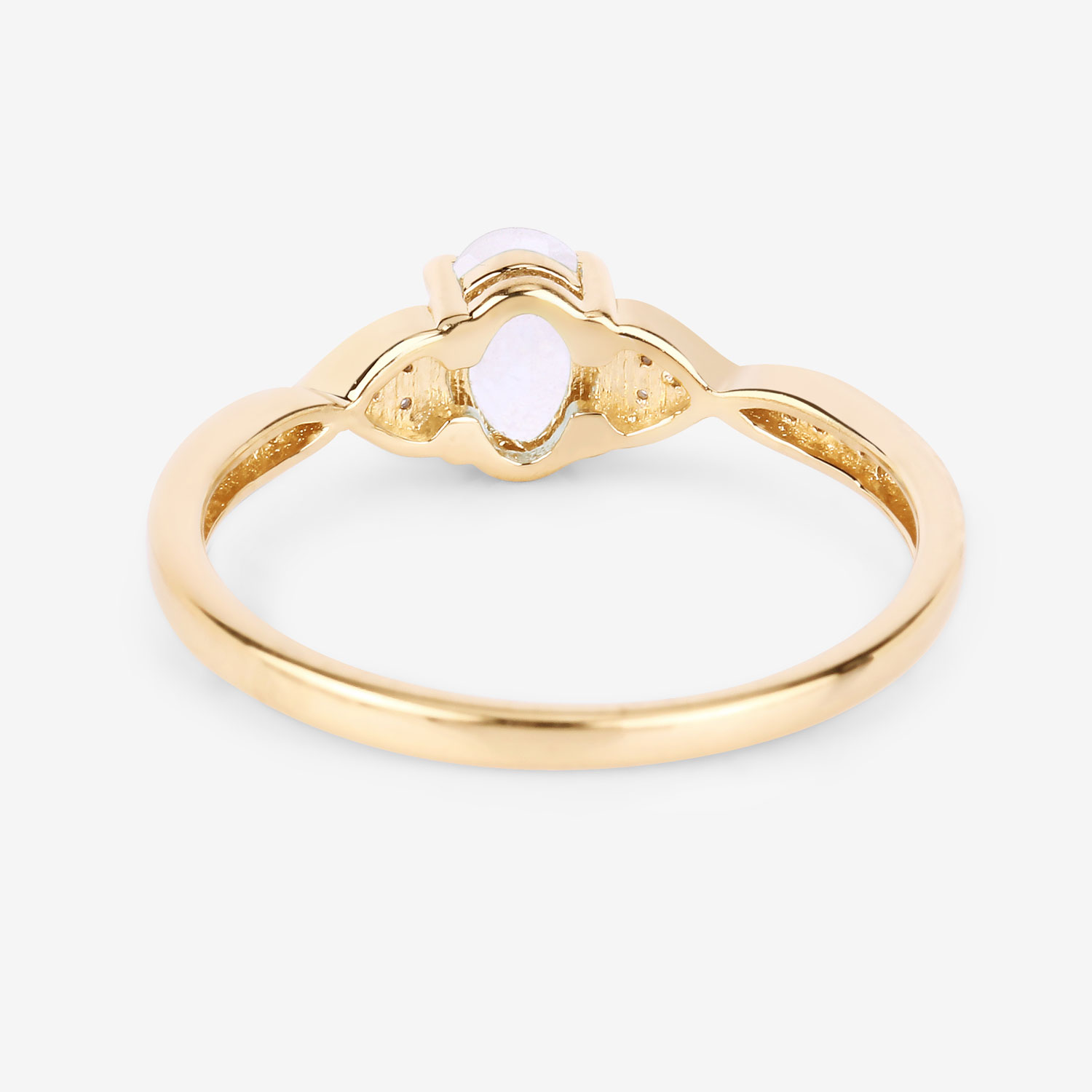 0.47 Carat Genuine White Rainbow Moonstone and White Diamond 10K Yellow Gold Ring