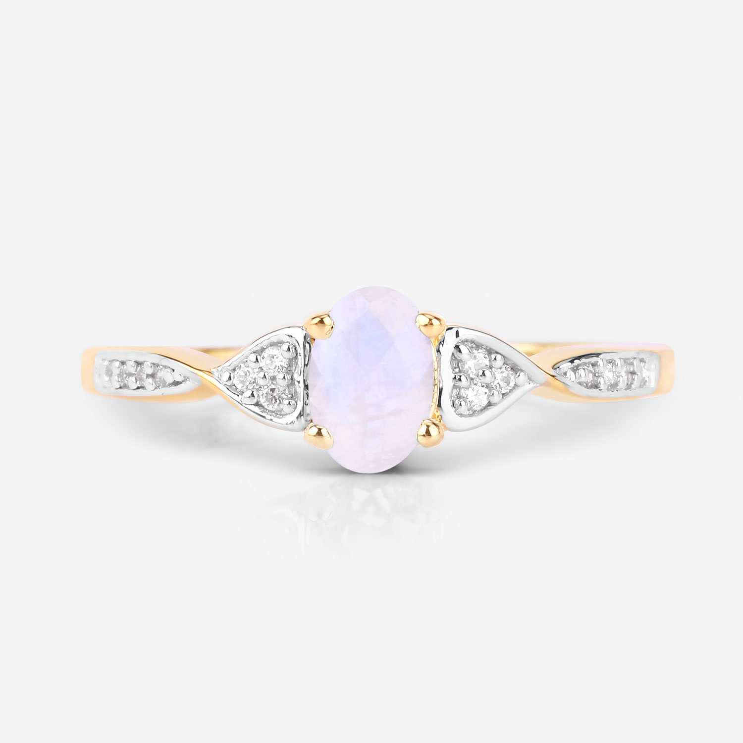 0.47 Carat Genuine White Rainbow Moonstone and White Diamond 10K Yellow Gold Ring