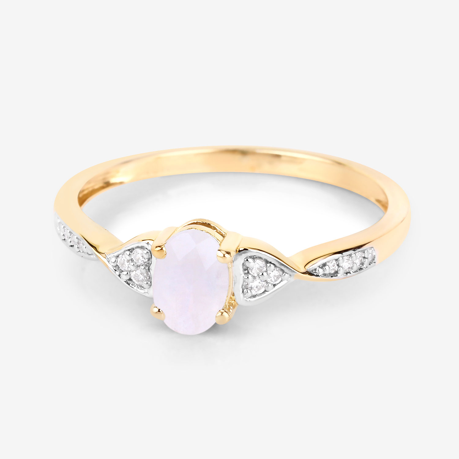 0.47 Carat Genuine White Rainbow Moonstone and White Diamond 10K Yellow Gold Ring