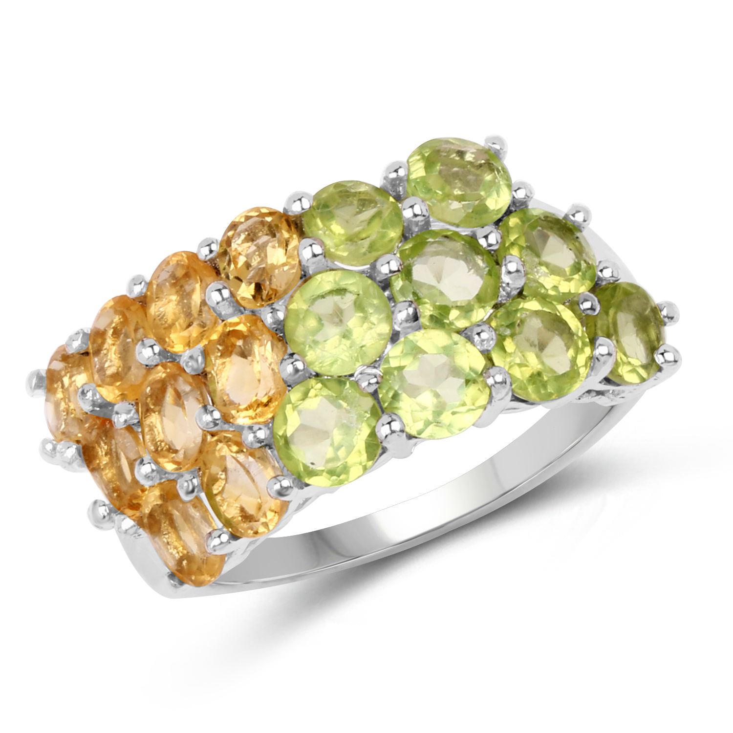 4.05 Carat Genuine Citrine and Peridot .925 Sterling Silver Ring
