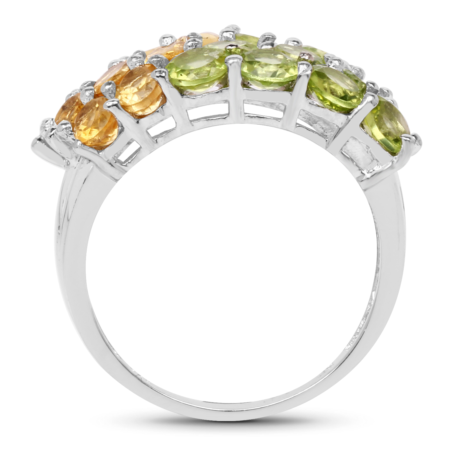 4.05 Carat Genuine Citrine and Peridot .925 Sterling Silver Ring
