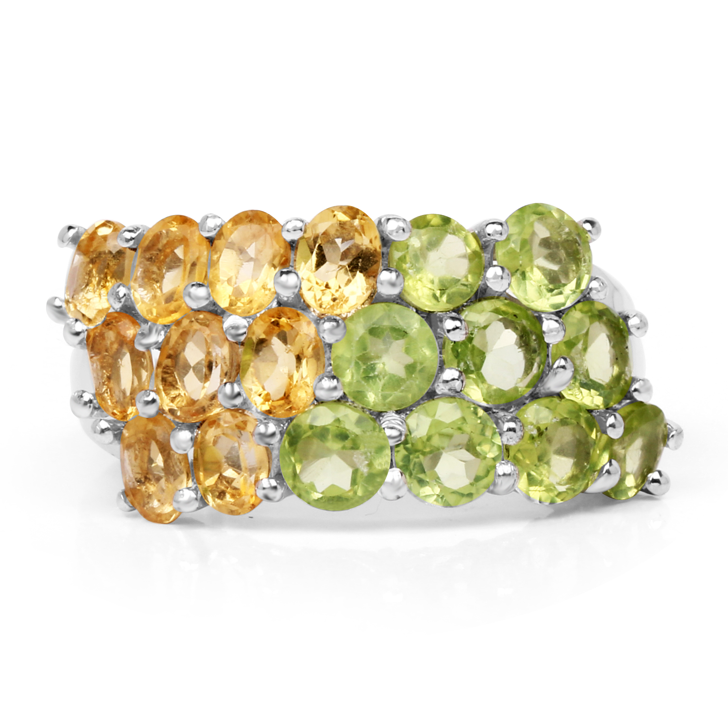 4.05 Carat Genuine Citrine and Peridot .925 Sterling Silver Ring