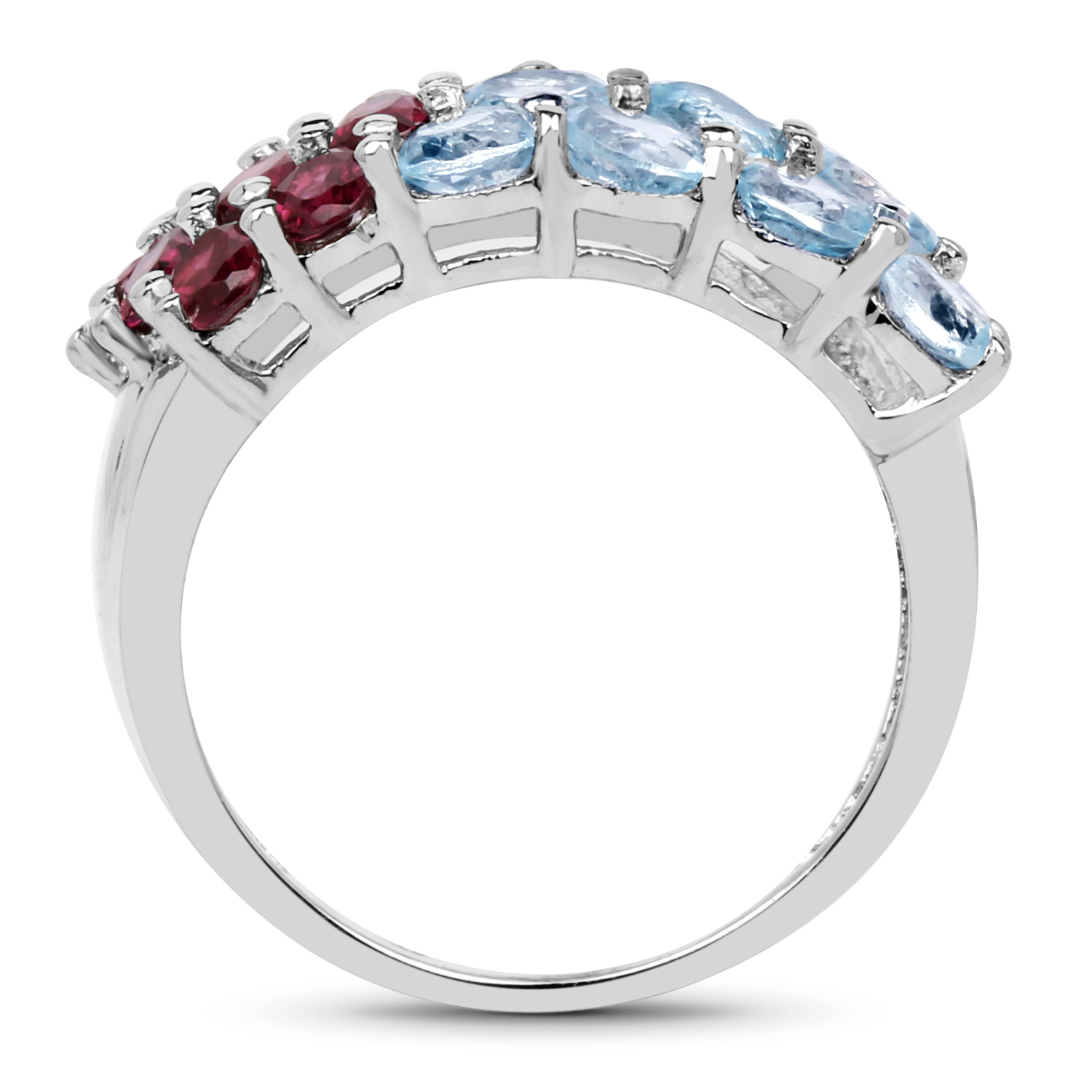 5.13 Carat Genuine Rhodolite and Blue Topaz .925 Sterling Silver Ring